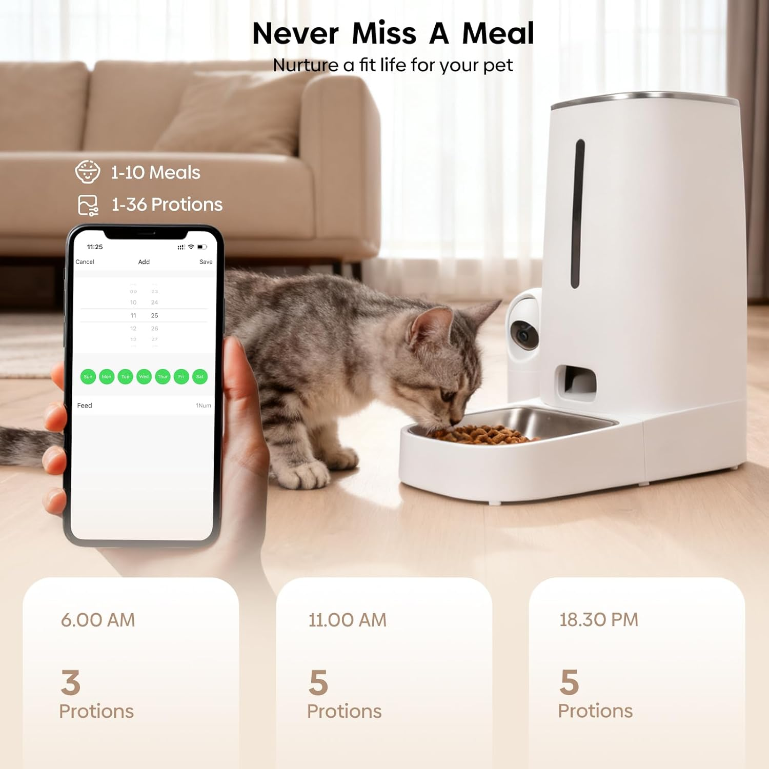 Advwin Automatic Cat Feeder with Rotating Camera, 1080P HD Video with Night Vision, 5G Wifi APP Pet Feeder for Cat & Small Dog, 2-Way Audio & Meal Call Pet Food Dispenser with Motion Detection image number 4