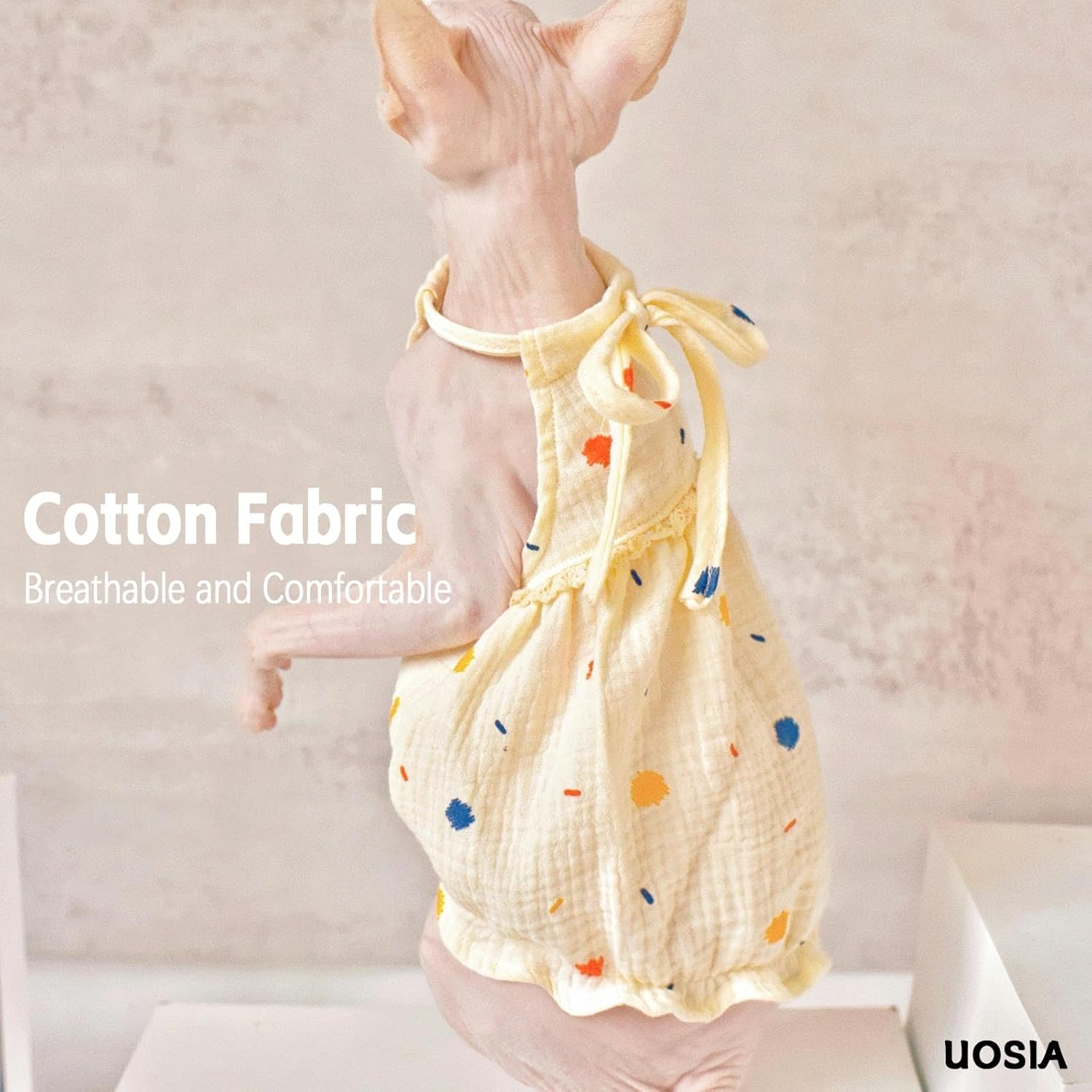 UOSIA Sphynx Cat Clothes for Cats Only Cute Cat Apparel Cotton Hairless Cats Shirt Summer Breathable Cat T-Shirts Kitten Vest Skirt for Girl Cats Small Dogs image number 1