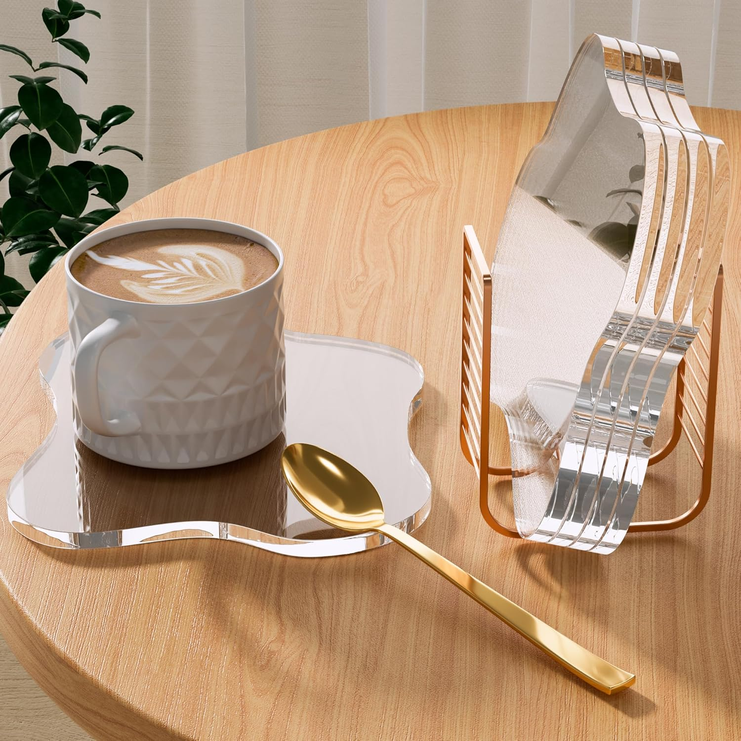 Acrylic 5Pcs/Set Coaster for Desk, Clear Bar Drink Coaster, Clear Cloud Shape Coffee Cup Coaster, Perfect for Tabletop Protection and Accessories Display. - 5, Clear image number 2