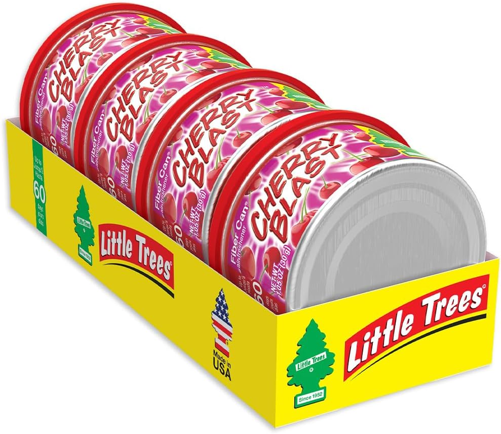 Little Trees Car Air Freshener. Fiber Can Provides a Long-Lasting Scent for Auto or Home. Adjustable Lid for Desired Strength. Cherry Blast, 4 Air Fresheners image number 4