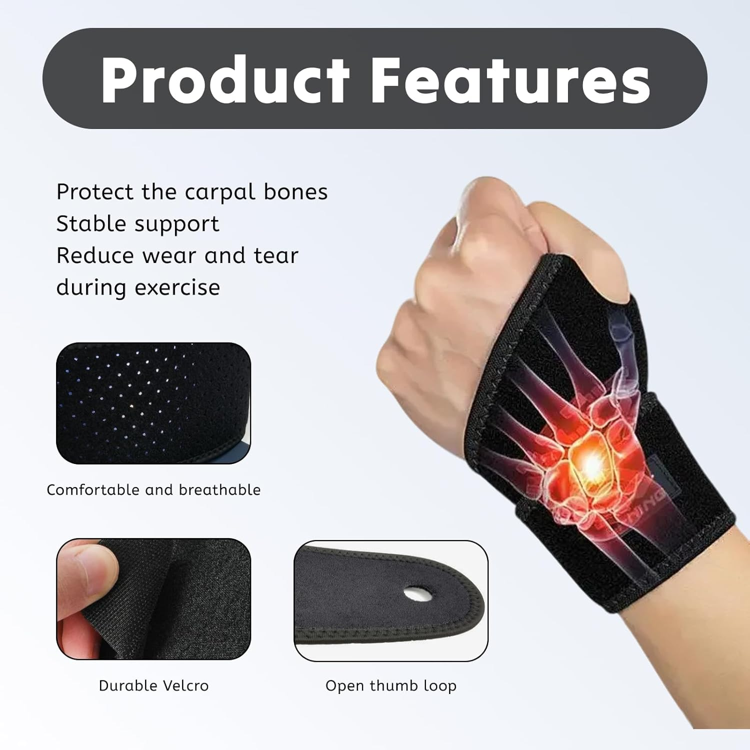 2 Pcs Premium Wrist Braces Adjustable Compression Support for Tendonitis, Carpal Tunnel Gym Workouts. Breathable Neoprene Stabilizers for Pain Relief Fits Men Women Black