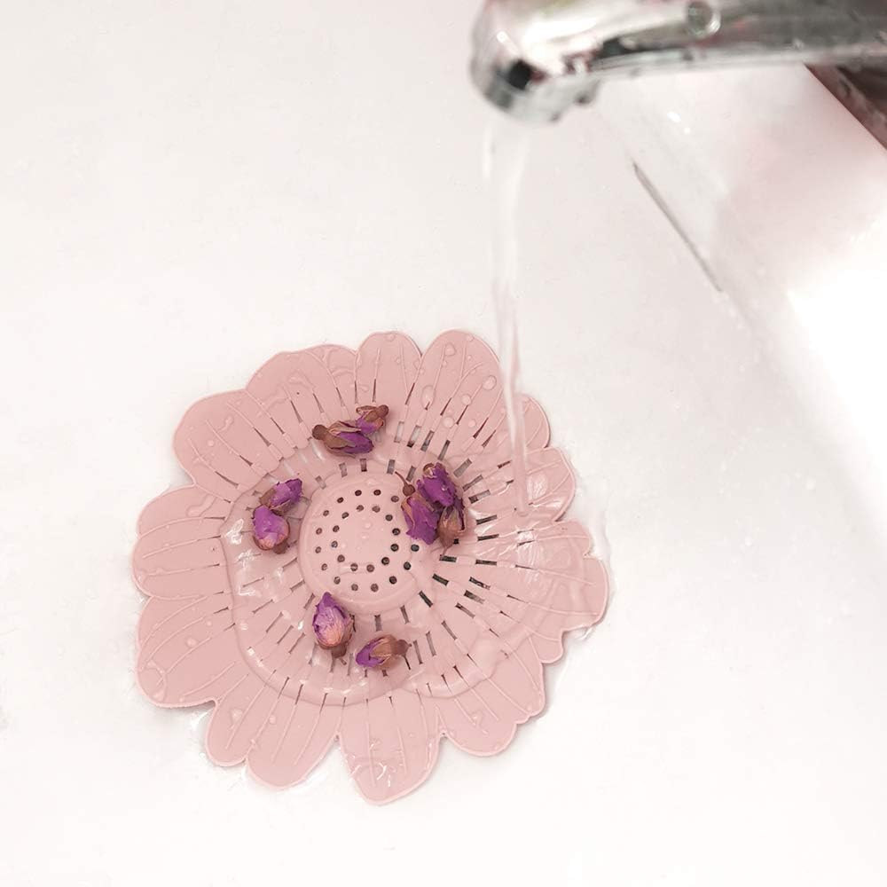 Daily Treasures 4Pack Drain Hair Catcher, Colorful Flowers Shape Hair Stopper Drain Protector Covers with 1Pcs Cleaning Brush-Easy to Install and Clean Suit for Bathroom Bathtub Laundry Kitchen Filter image number 5