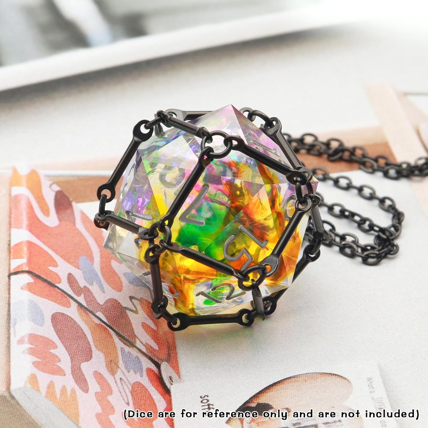 PJOY DND Dice with Necklace Dice Cage Interchangeable D20 Dice for Dungeons and Dragons Gamers DND Gifts-Black image number 5