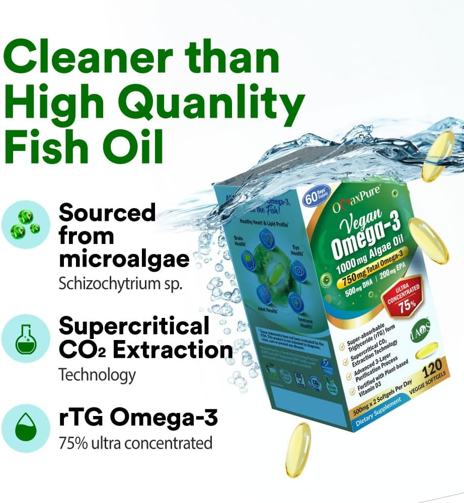 LABO Nutrition Vegan Omega 3 Algae Oil - Plant Based Fish Oil Alternative 750Mg Omega-3 500Mg DHA & 200Mg EPA - Non-Gmo & IAOS Certified - Heart, Brain, Eye, Immune, Joint Support 120 Softgels image number 3