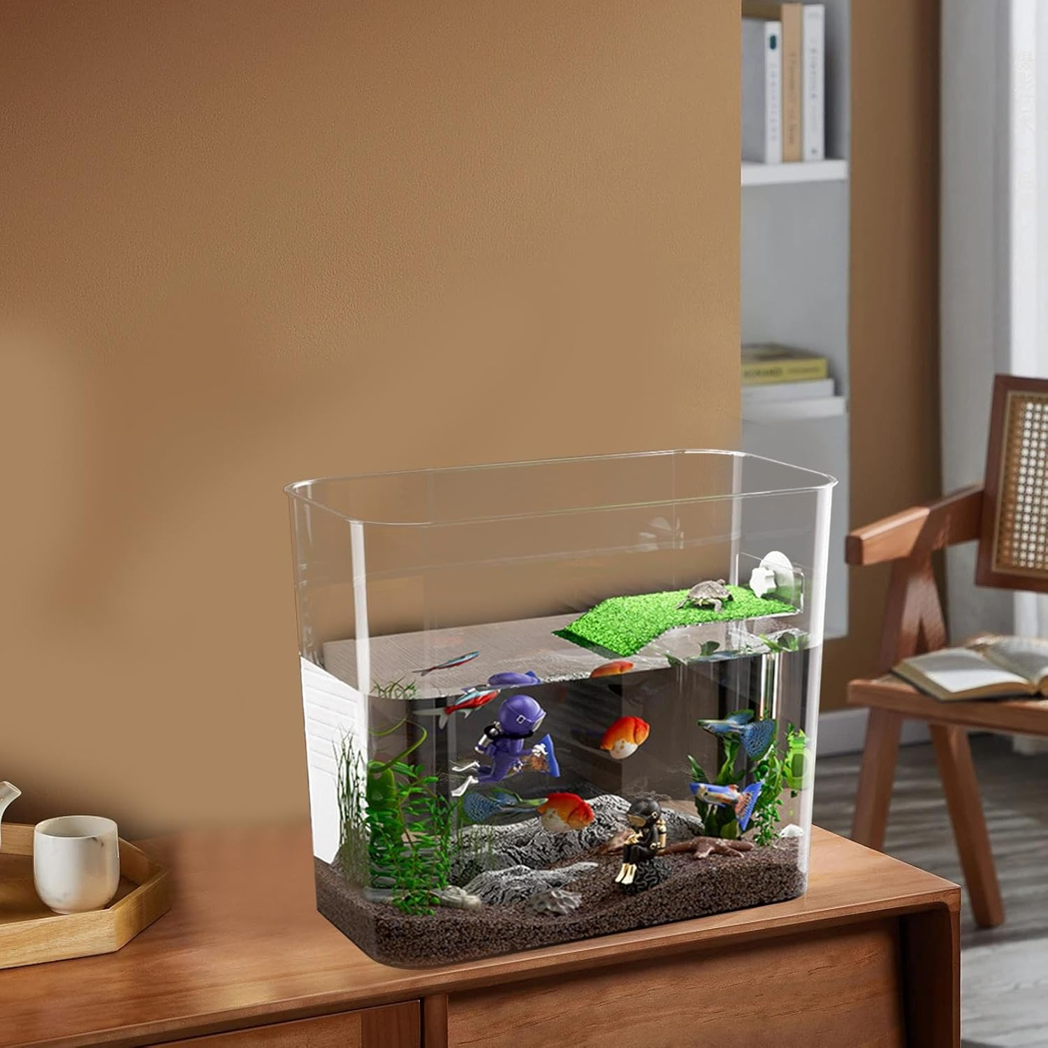 Yorajuy Betta Fish Tank,Transparent Pet Supplies Terrarium Fish Decor,Aquatic Turtle Tanks and Aquariums | for Feeding Basking Amphibians Tortoise Crayfish Hermit Crabs Frog Home Office Apartment image number 1