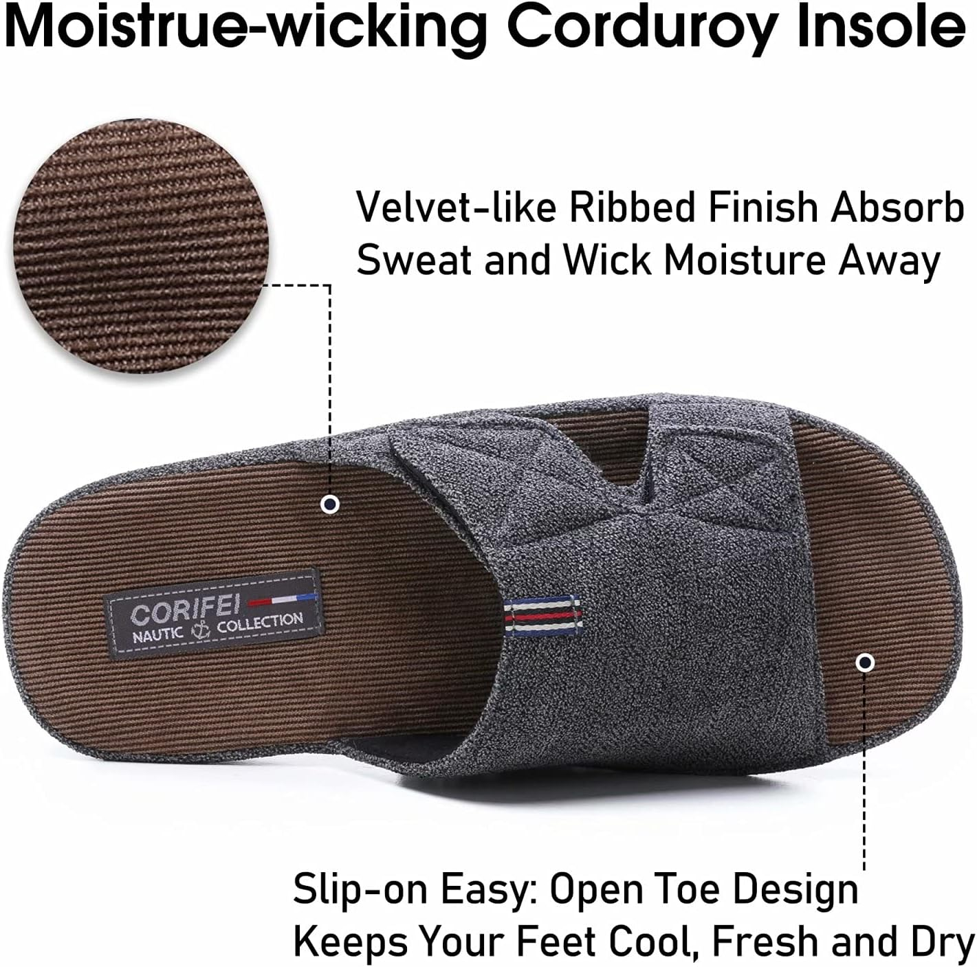 Men'S Open Toe Slippers with Arch Support Adjustable House Slippers Anti-Slip Cross Brand Indoor Outdoor image number 6