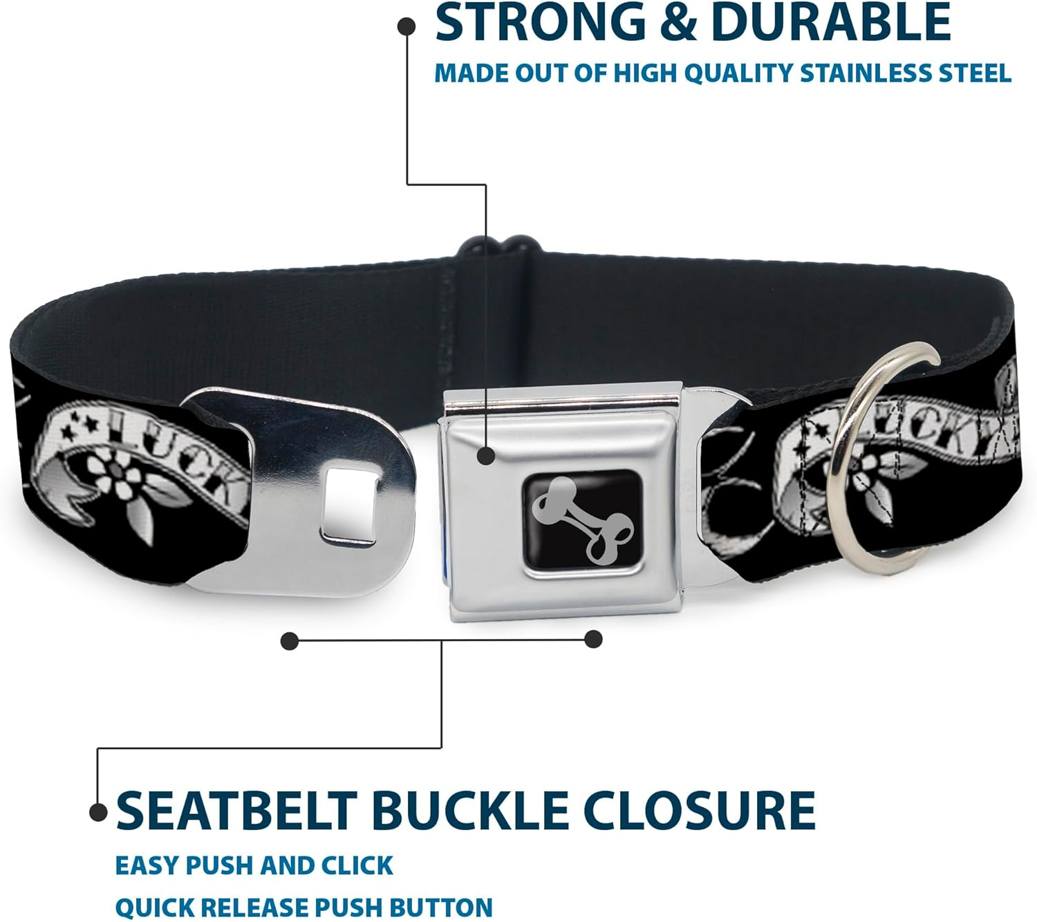 Buckle-Down Seatbelt Buckle Dog Collar - Lucky Black/White - 1" Wide - Fits 15-26" Neck - Large image number 2