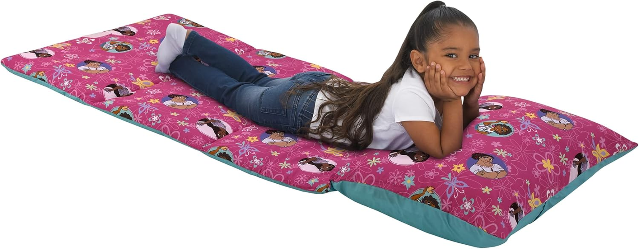 Disney Encanto Tropical Delight Pink and Aqua, Mirabel and Isabella Deluxe Easy Fold Toddler Nap Mat