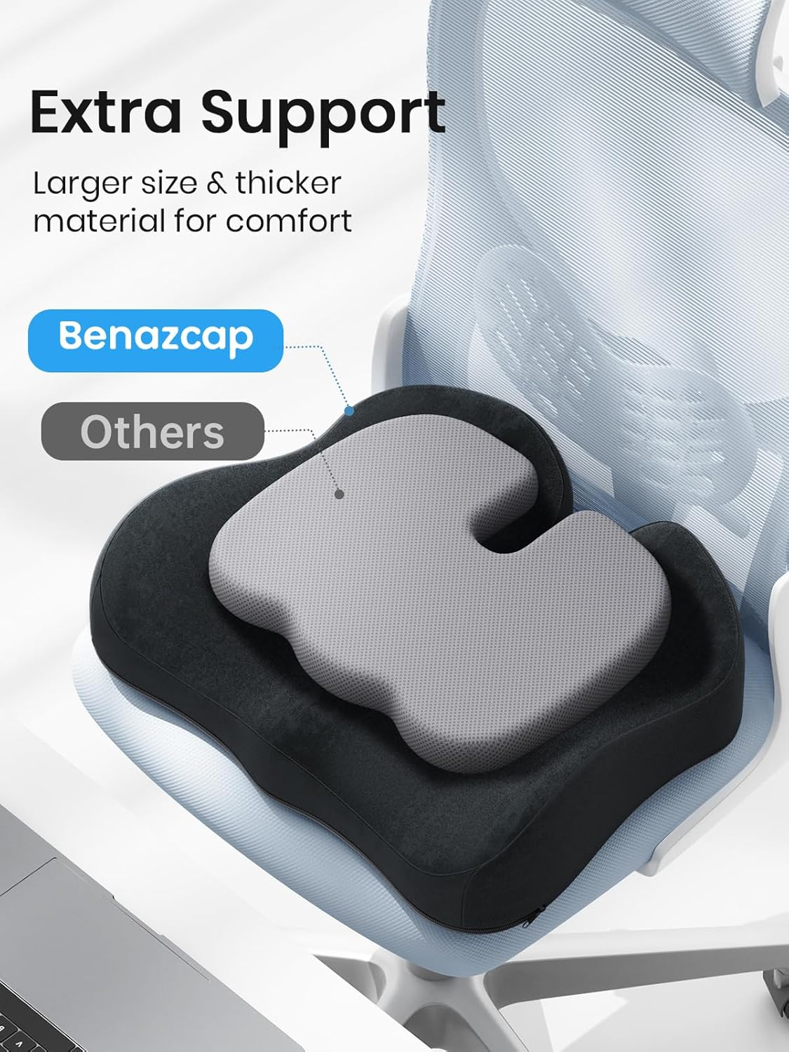 Benazcap Seat Cushion - Memory Foam Office Chair Cushion Seat Pad - Sciatica & Lower Back Pain Relief - Car Seat Cushions for Driving Seat Cushions image number 4