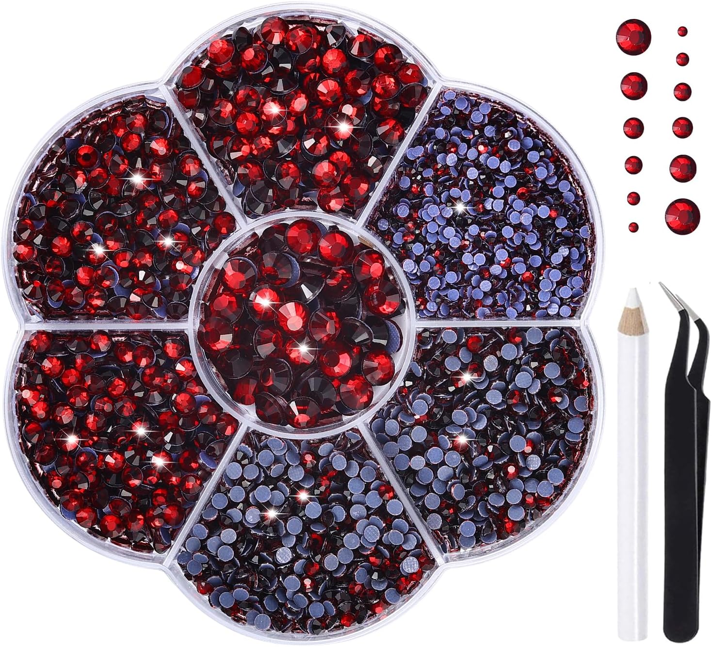 Liliume 5000 X Hotfix Rhinestones 21 Colours 5 Sizes SS6-SS30 Rhinestones for Textiles DIY Crafts (Red)