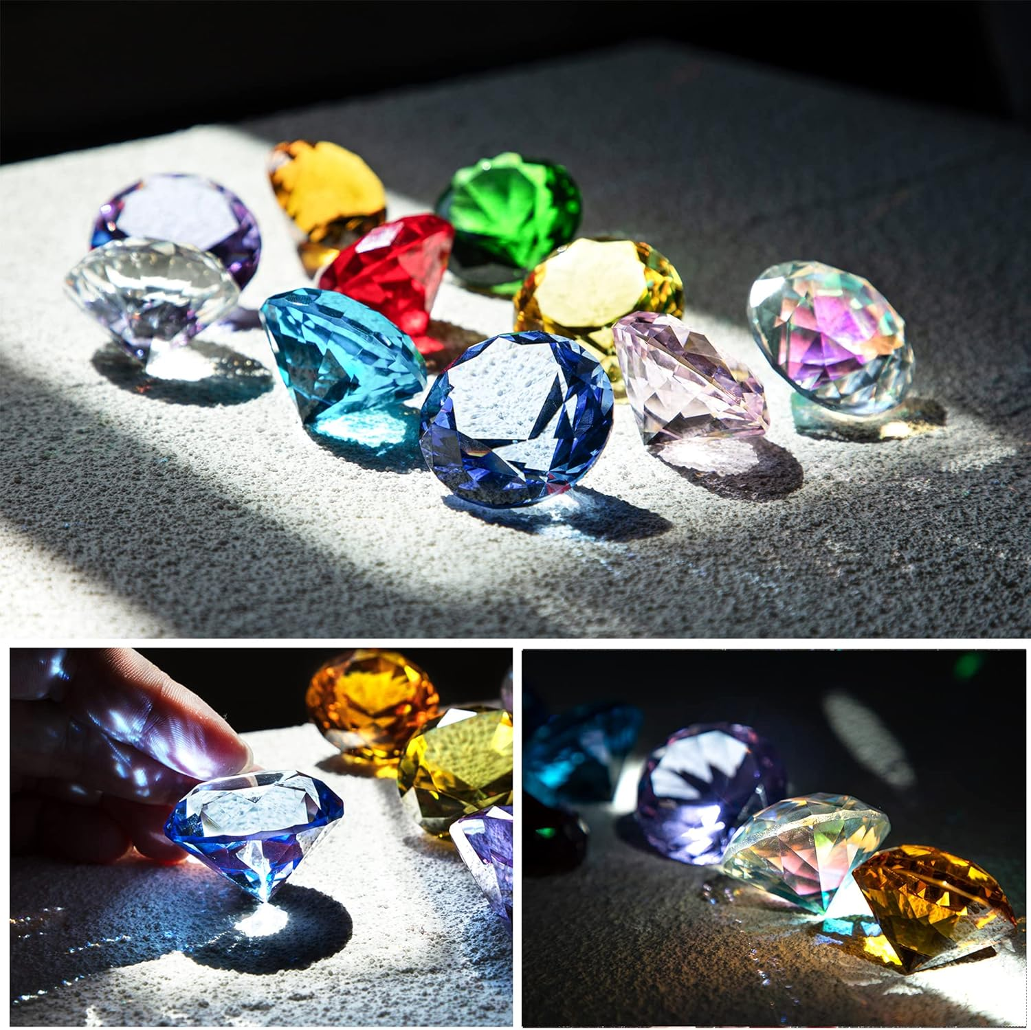 HDCRYSTALGIFTS 40Mm(1.5 In) Crystal Diamond Jewels Paperweight Fake Diamonds Table Decoration Party Favors Gift, Glass Paperweight, Pack of 10 (Multicolor) image number 3