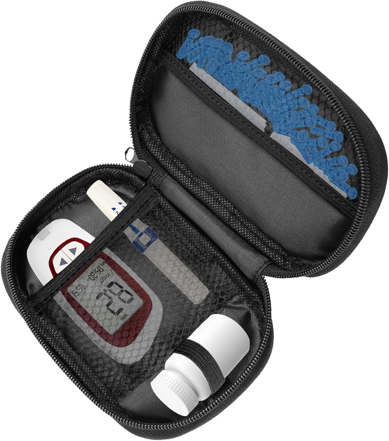 Diabetes Testing Kit Travel Organizer - Water-Resistant Oxford Fabric Storage Pouch with Mesh Compartments for Glucose Meter Lancets Test Strips Medical Supplies Portable Diabetic Essentials Carrier image number 5