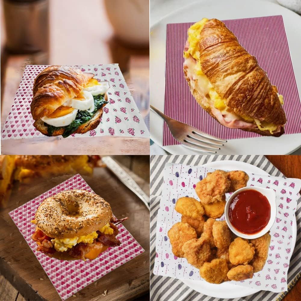 100 Sheets Food Grade Wrap Paper, Mixing Colors, Coated Paper, FOOD_WRAP, Food Wrapping, Pad Bottom of Baskets/Plates, Greaseproof image number 4