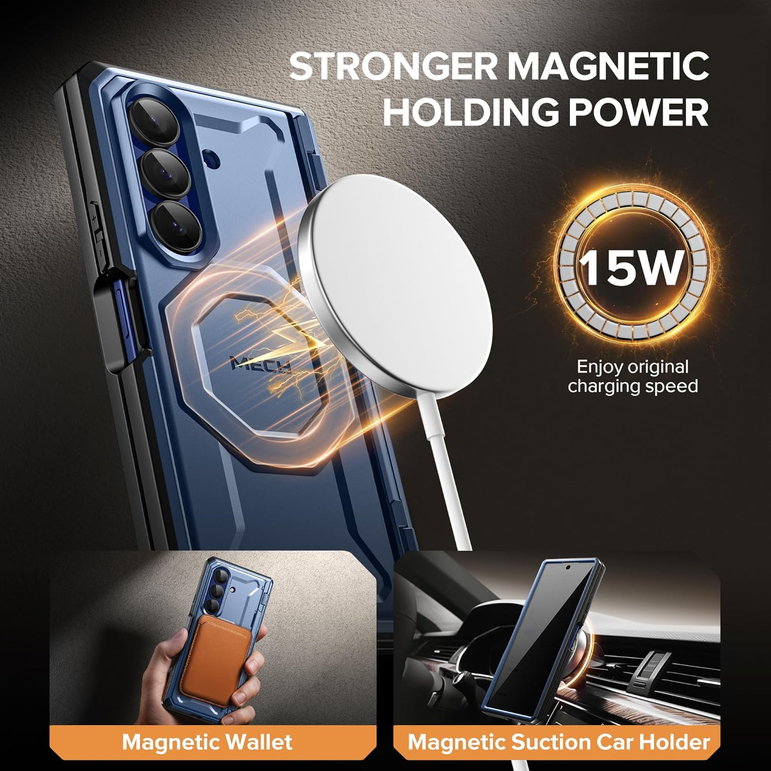 TONGATE for Z Fold 7 Case with Privacy Screen Protector, [Compatible with Magsafe], Built-In Stand & Belt Clip & Hinge Cover, Magnetic Shockproof Phone Case for Samsung Galaxy Z Fold 7 2025 8", Blue