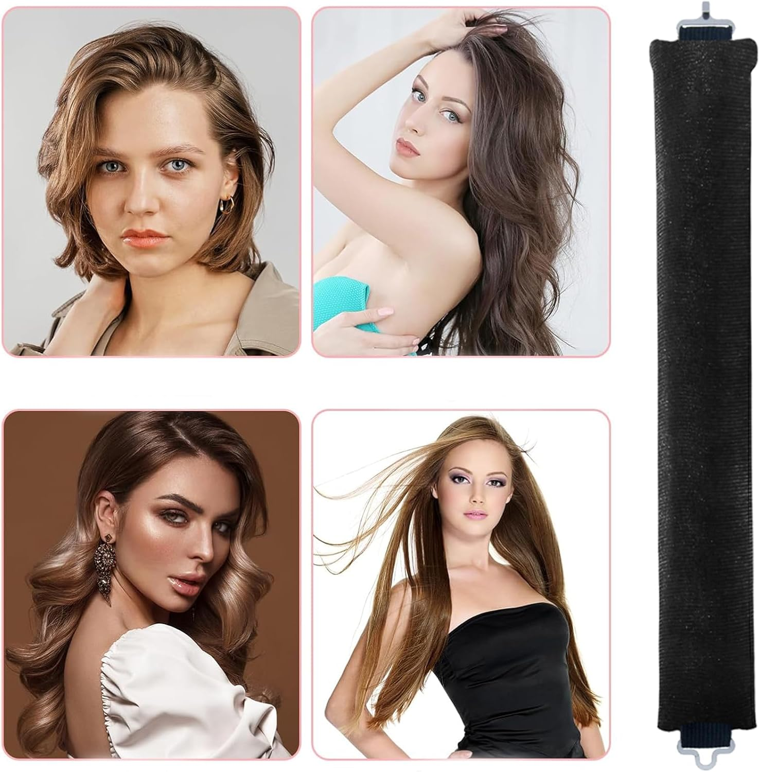 Pack of 3 Heatless Blowout, Heat-Free Curlers, Blowout Hair Overnight, Heatless Curls Band, Blowout Curls without Heat, Curlers Heatless Curls for All Hair Types (Black) image number 3