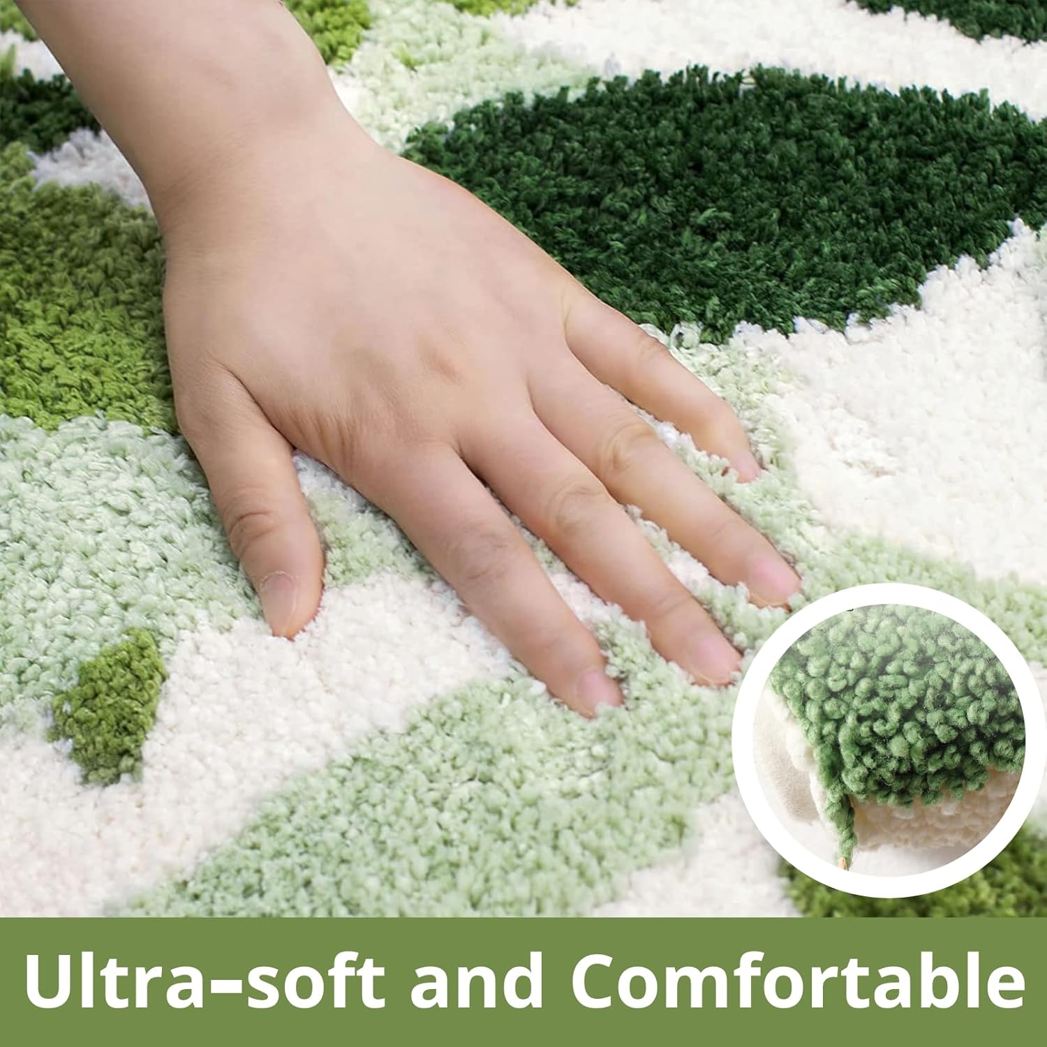 Bathroom Rugs, Non-Slip Bath Mat, 40 X 60 Cm, Extra Soft Bathroom Mat, JOMWEN Super Absorbent Fluffy Floor Rug for Bathroom,Tub, Shower Room, 16"X24" (Green) image number 2