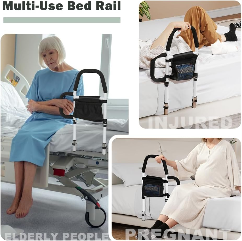 Kokorona Bed Rail for Elderly Adults, Bed Assist Rail for Seniors with Dual Grab Handles, Side Bed Guard Rails with Storage Pocket, Safety Bed Rail under Mattress, Loading 136KG image number 5