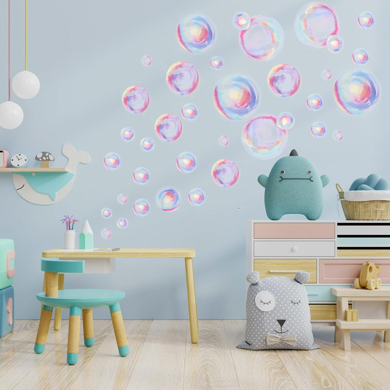 2 Sheets Bubble Wall Decals, Colorful Bubbles Wall Stickers Cutouts Ocean Bubble Wall Stickers under the Sea Birthday Party Decorations for Kids Room Bathroom Wall Mermaid Theme Party image number 4