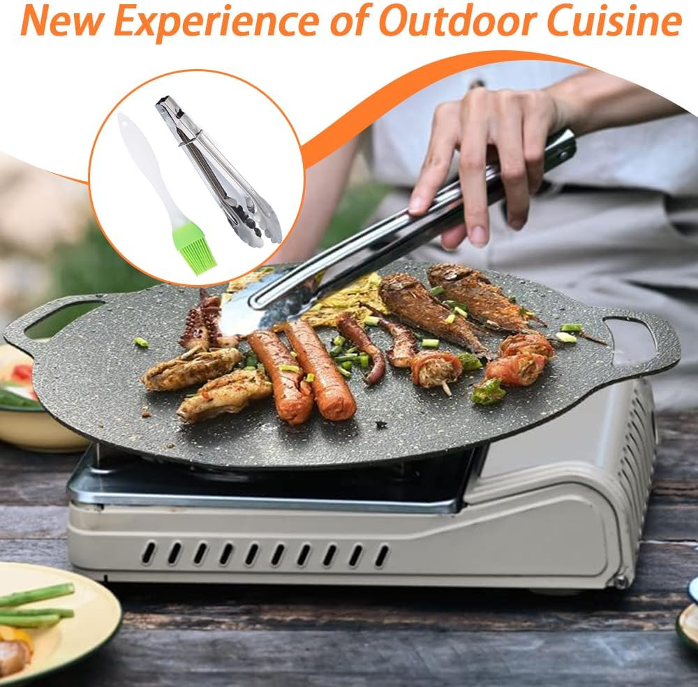 Korean round Grill Pan, BBQ Grill Pan, 36 CM Iron Non Stick Korean Grill Pan for Picnics, Camping, Outdoor, Party Gatherings Black image number 6