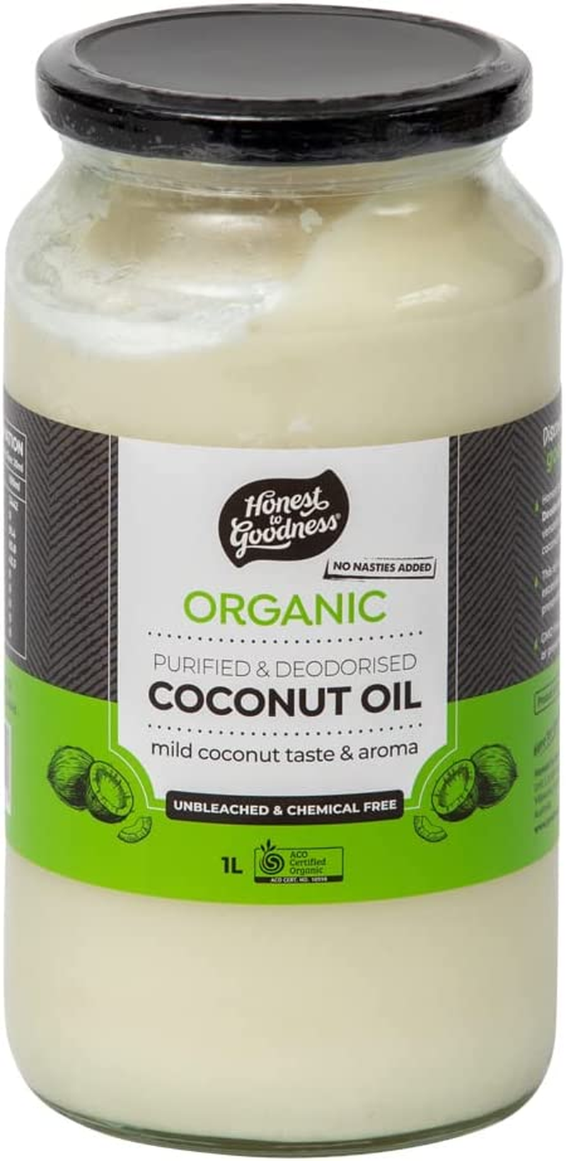Honest to Goodness, Organic Coconut Oil Purified/Deodorised, 1 Liter - High-Quality Cooking Oil, with Minimal Coconut Flavour or Aroma, High Smoking Point. image number 1