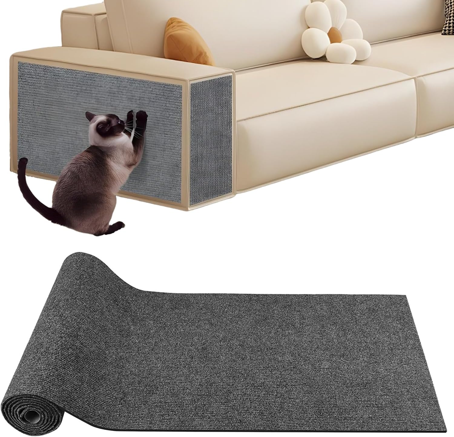 Self-Adhesive Trimmable Cat Scratch Furniture Protector Mat Trimmable Carpet Mat for Cats 78.7"X15.8" Scratching Post Carpet Covered for Couch Sofa Wall Stair Durable Cat Tree Replacement