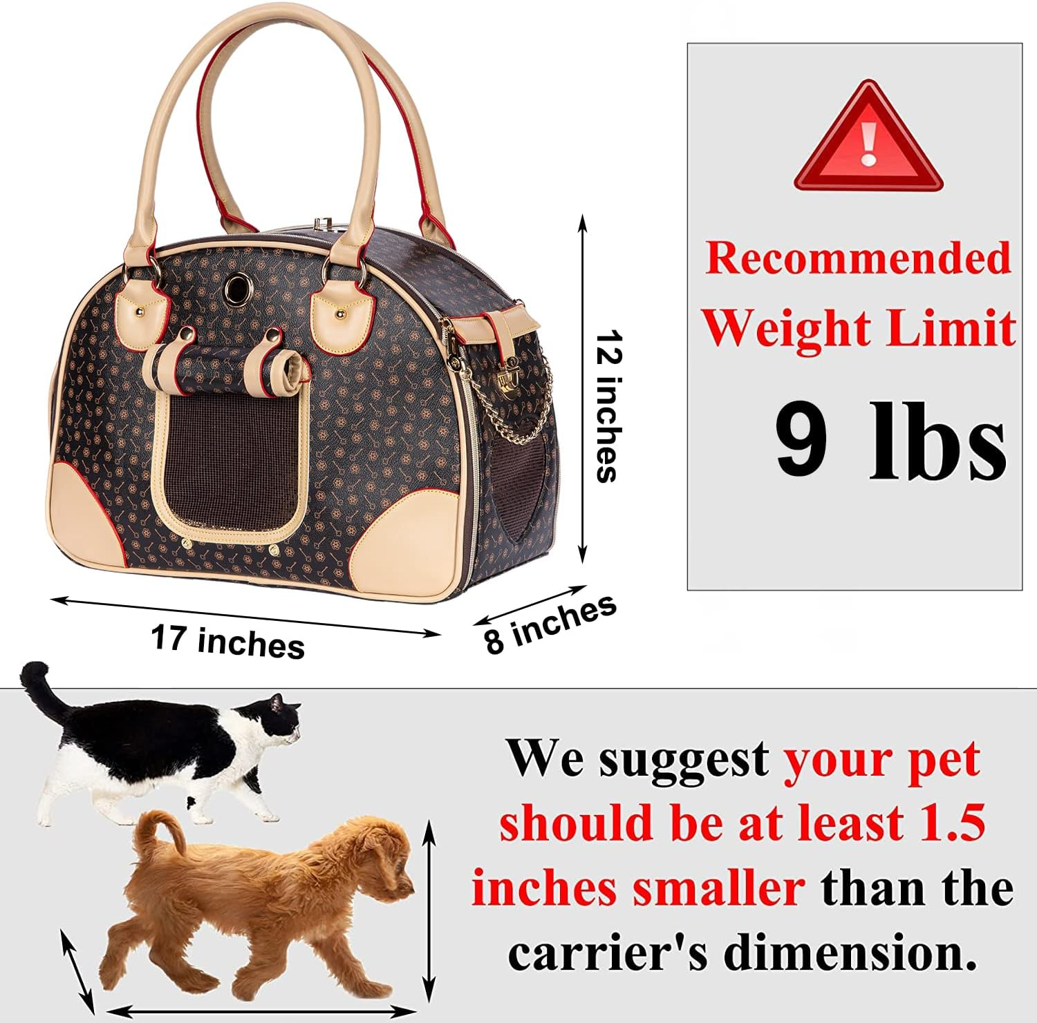 Adriene'S Choice Luxury Pet Carrier, Puppy Small Dog Carrier, Cat Carrier Bag, Waterproof Premium PU Leather Carrying Handbag for Outdoor Travel Walking Hiking Shopping image number 1