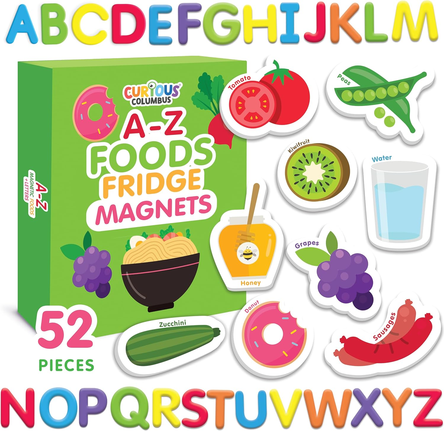 Curious Columbus Fridge Magnets for Toddlers &ndash; Magnetic Learning for Toddlers &ndash; Set of 52 Toddler Magnets Including 26 Big Foam Food and 26 ABC Alphabet Pieces. Magnetic Refrigerator Fun for Kids image number 5
