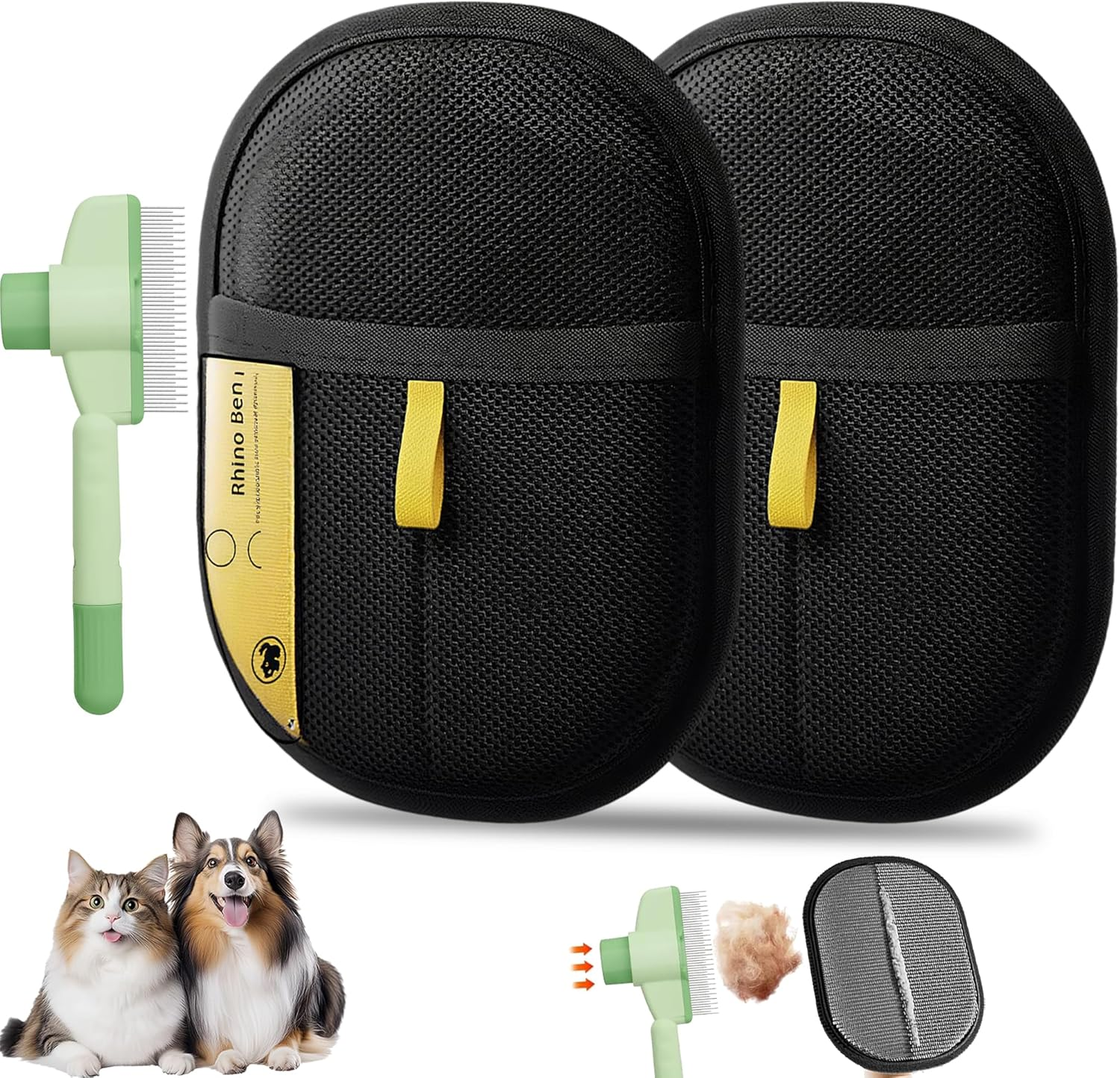 3 Pack Pet Hair Removal Gloves with Deshedding Brush, Double Sided Electrostatic Removal Gloves for Dogs & Cats, Pet Grooming Gloves Reusable for Carpet Sofa Clothing Furniture image number 1