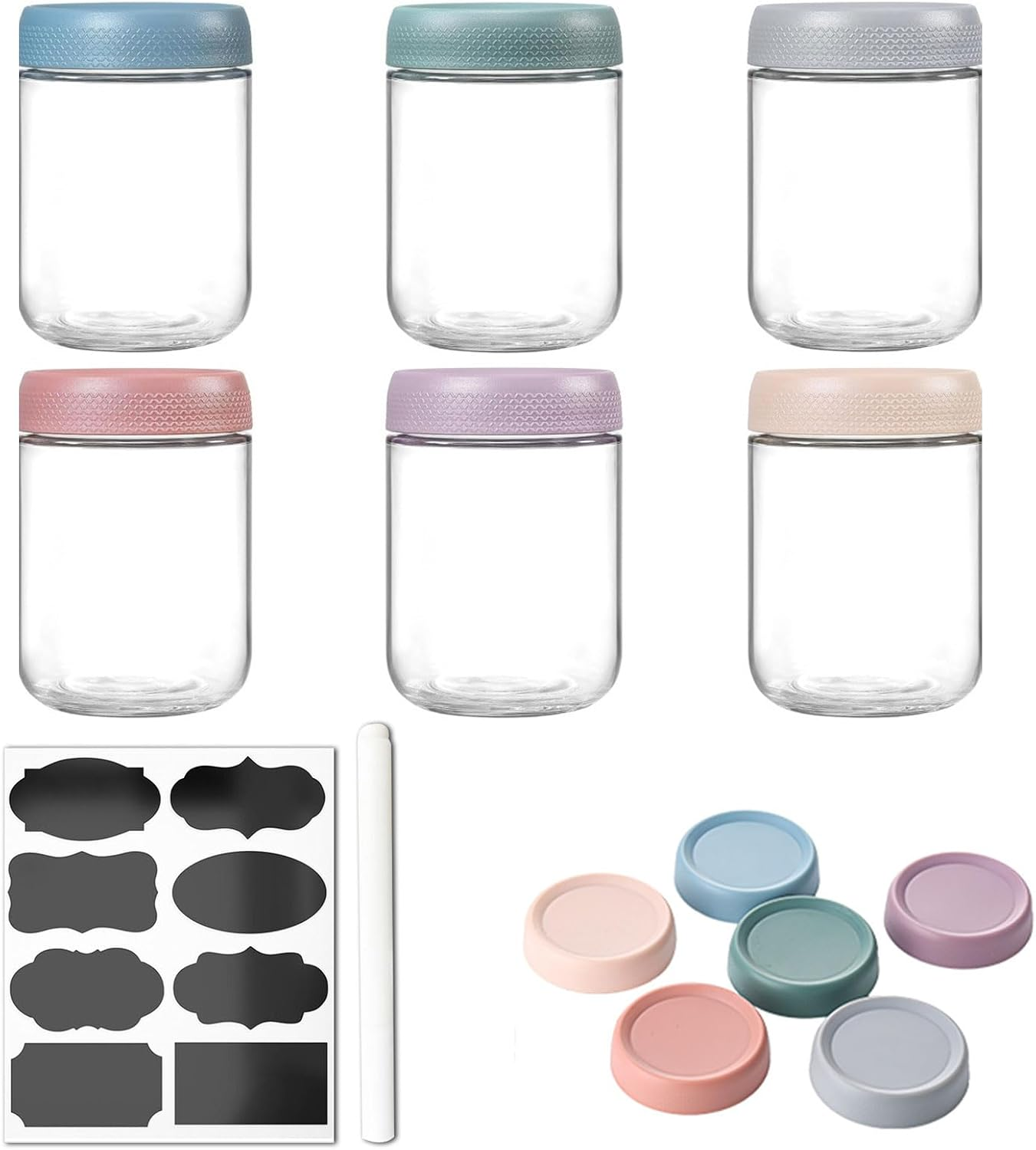 TFMODBFA 6 Pack 16 Oz Overnight Oats Container Jar with Screw Lid - Wide Mouth Mason Salad Jars, Airtight Glass Food Storage Containers for Yogurt Spice Snacks Sugar（480Ml） image number 3