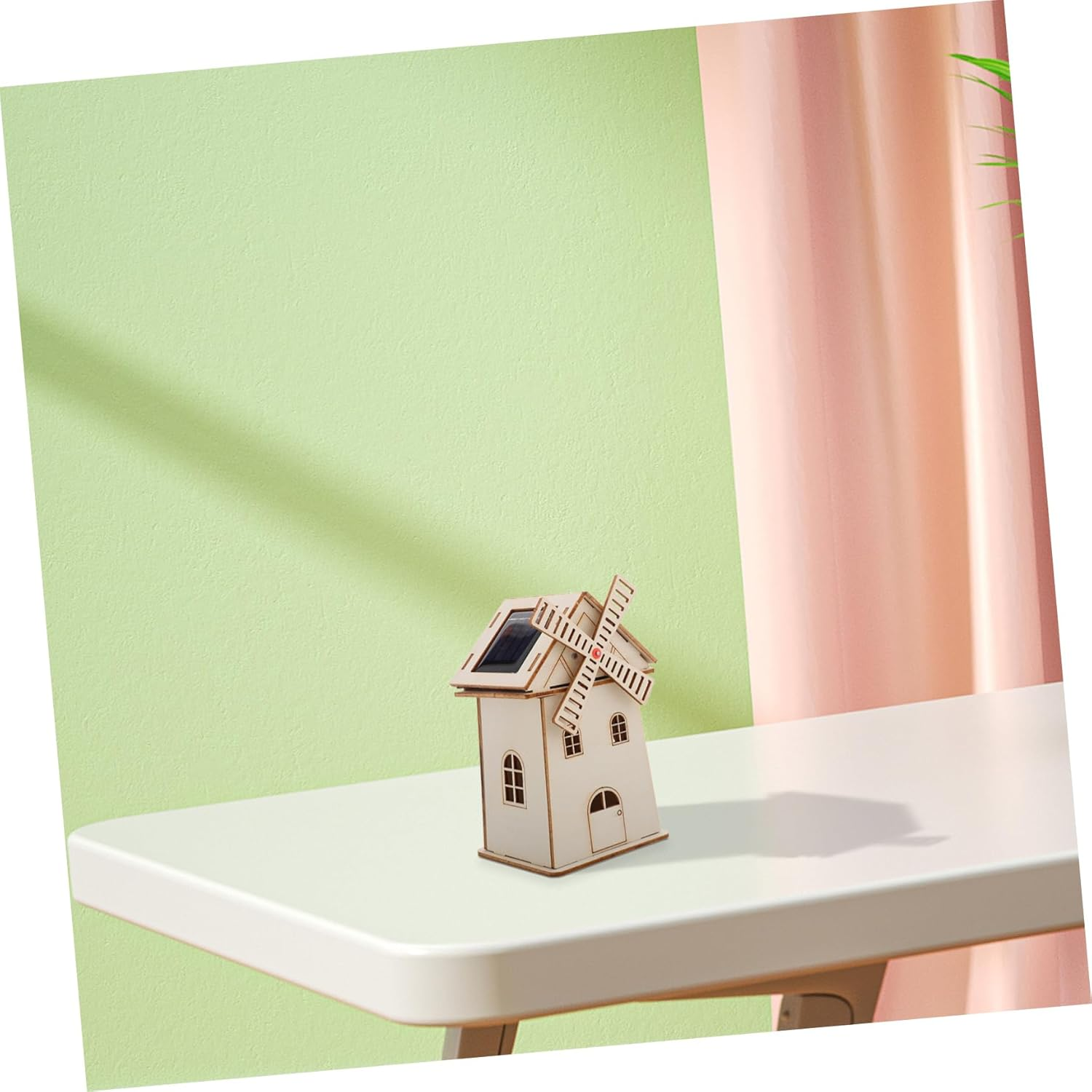 CIYODO Solar Windmill Science Model Wooden Windmill House Prop Kids Science Toy Solar Powered House Toy Model Unfinished Windmill House Prop Assembly Solar Power Toy