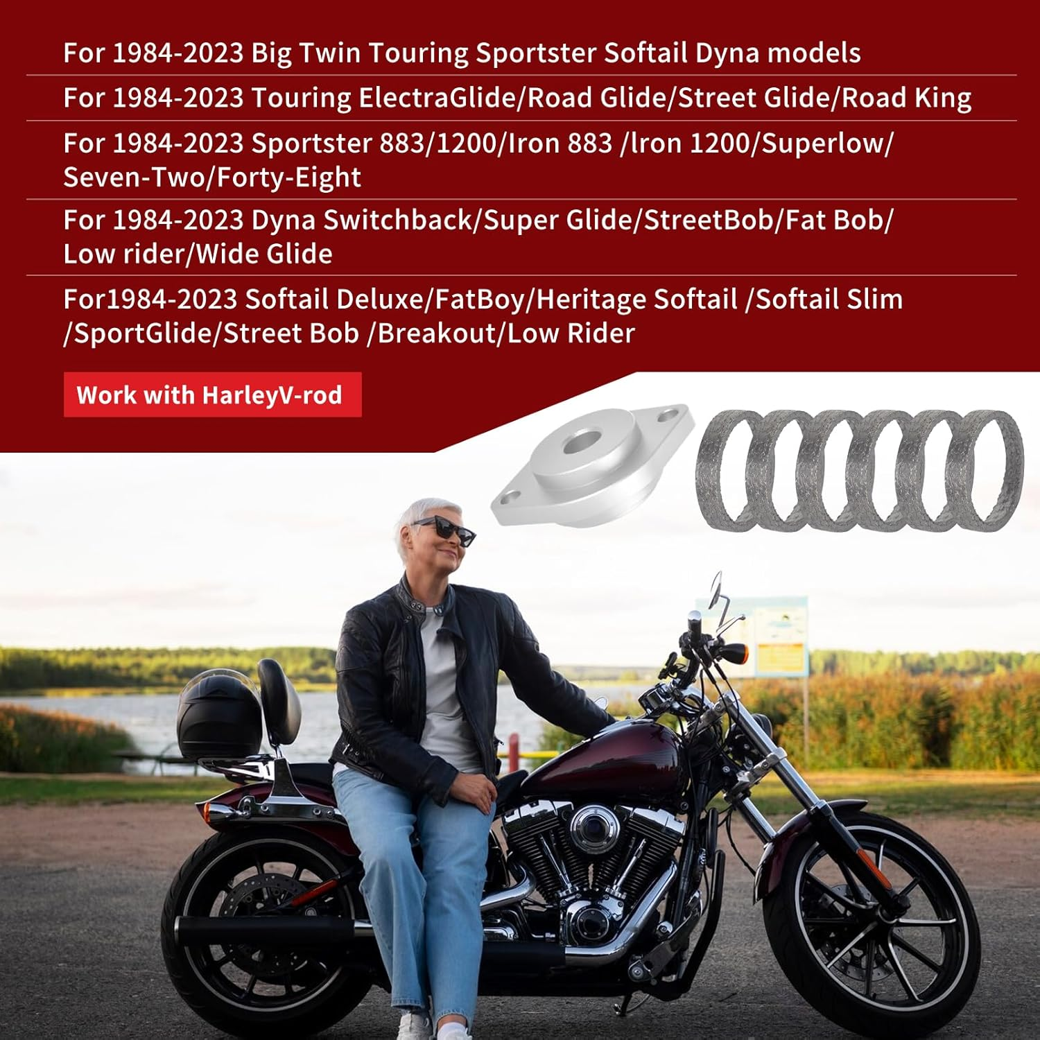 Harley Exhaust Gasket Seal Tool and Tapered Gasket - Red - Fits 1984-2023 Models (Silver) image number 5