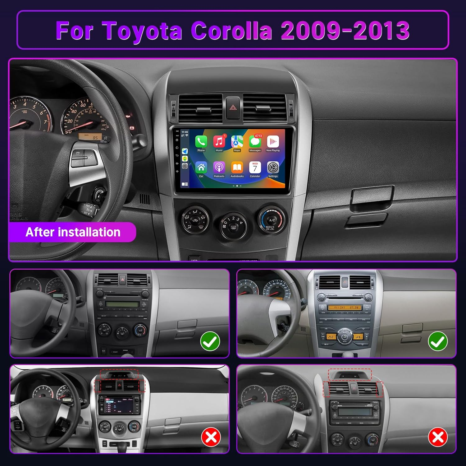 Leadfan Car Stereo for Toyota Corolla 2009 2010 2011 2012 2013 Radio Compatible with Wireless Apple Carplay 9'' Touch Screen In-Dash GPS Navigation Bluetooth Wifi Mirror Link Unit Backup Camera 2+32G