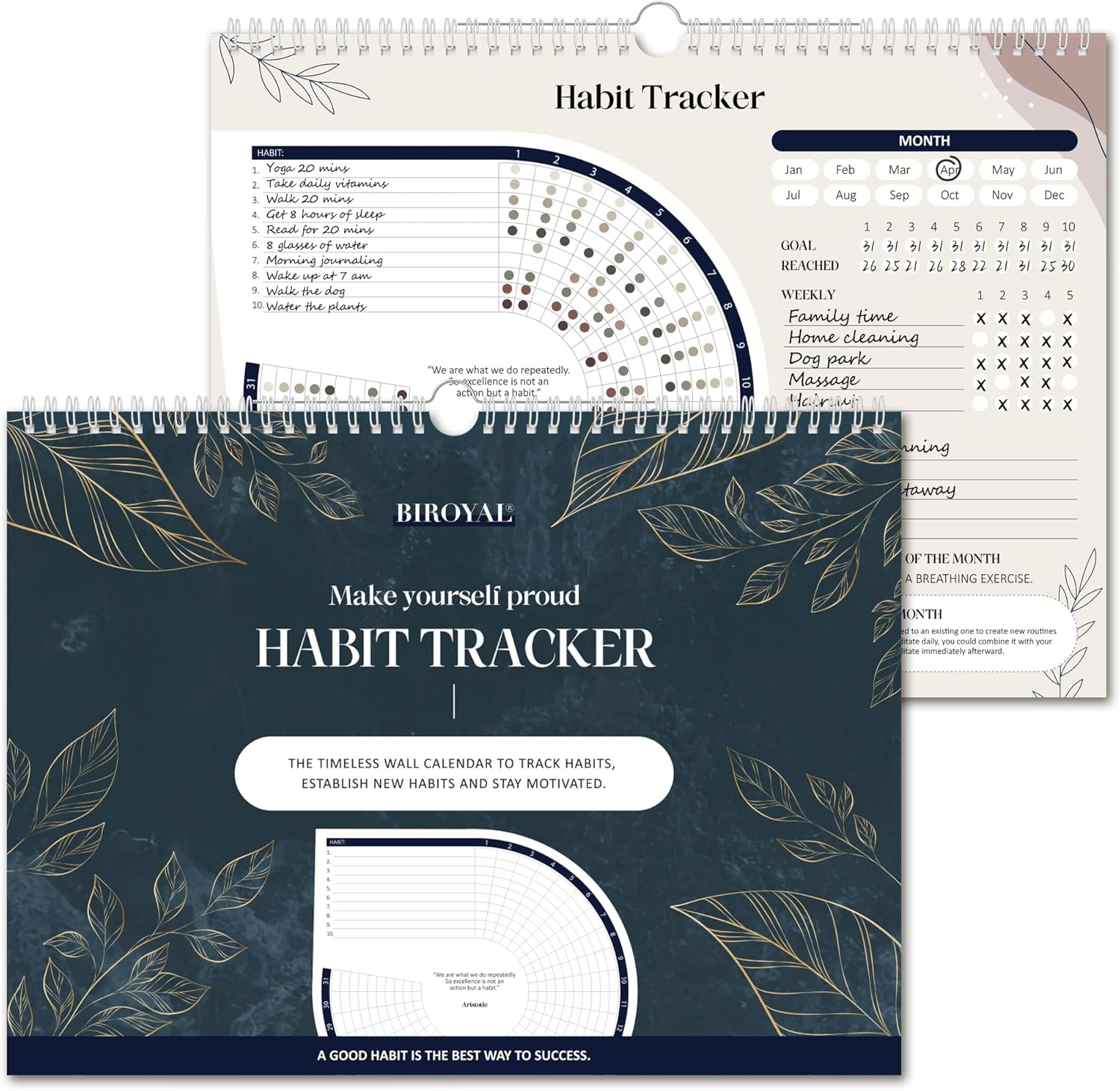 BIROYAL Habit Tracker Calendar (Undated 12 Month), Daily Weekly and Monthly Habit Tracker Journal, Spiral Binding with Writable Goals Habits Track, Productivity Tool and Workout Calendar image number 3