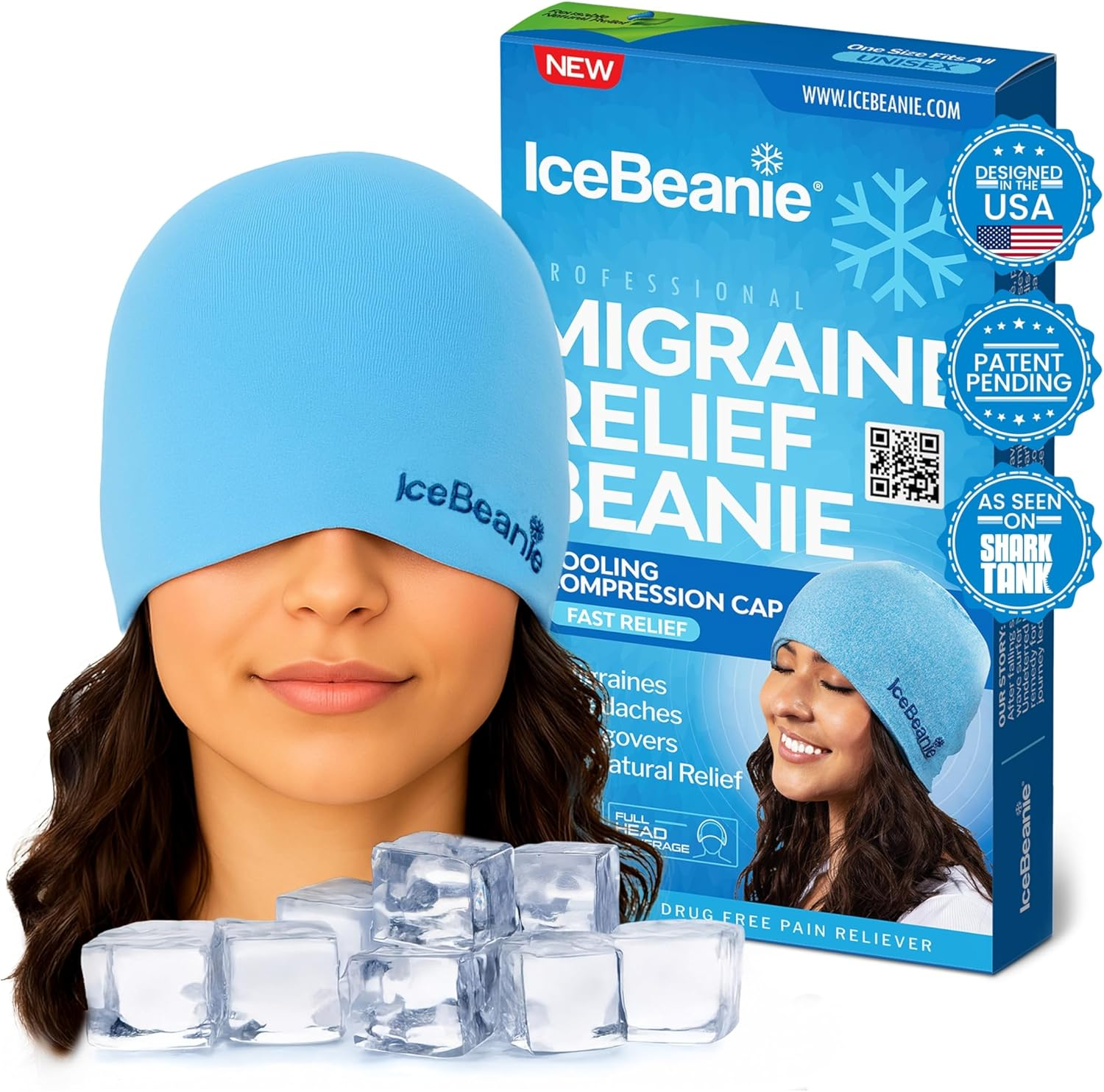 Ice Beanie Natural Migraine Relief - Eliminate Tension Headaches with This Acupressure Designed Cold Pack Hat - Enjoy Soothing Compression to Relieve Pain Associated with Overexertion, Aches & Fever image number 6