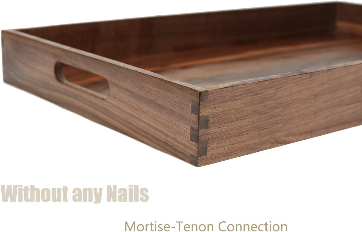 MAGIGO 22 X 14 Inches Large Rectangle Walnut Wood Ottoman Tray with Handles, Serve Tea, Coffee or Breakfast in Bed, Classic Wooden Decorative Serving Tray - Cherry Wood image number 6