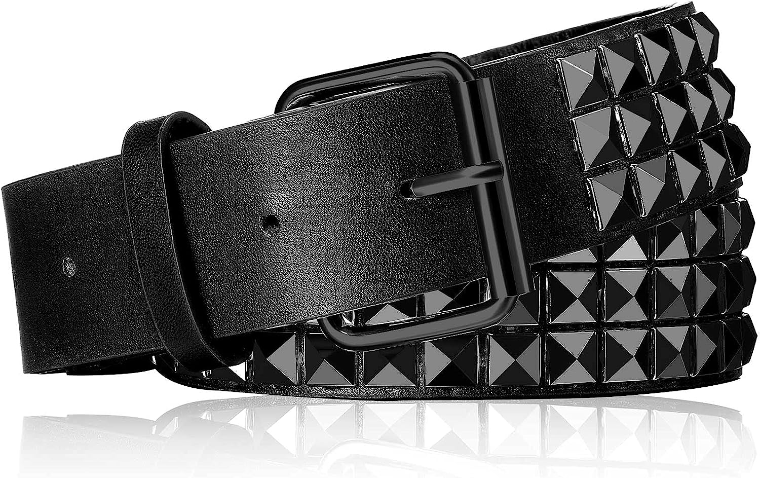 Geyoga Studded Belt Metal Punk Rock Rivet Belt Punk Leather Belt Threads Studded Goth Belt with Pyramid Studs for Women Men image number 1