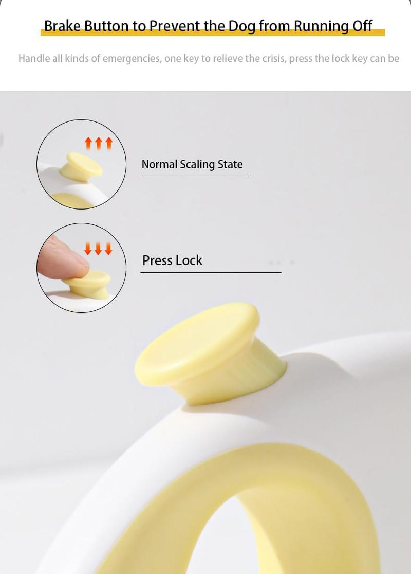 Tangle-Free Retractable Dog Leash with Brake - 3M Strong Nylon, Compact for Small Dogs, Also Suitable for Cat and Other Small Animals, Perfect for Gifts (Yellow)