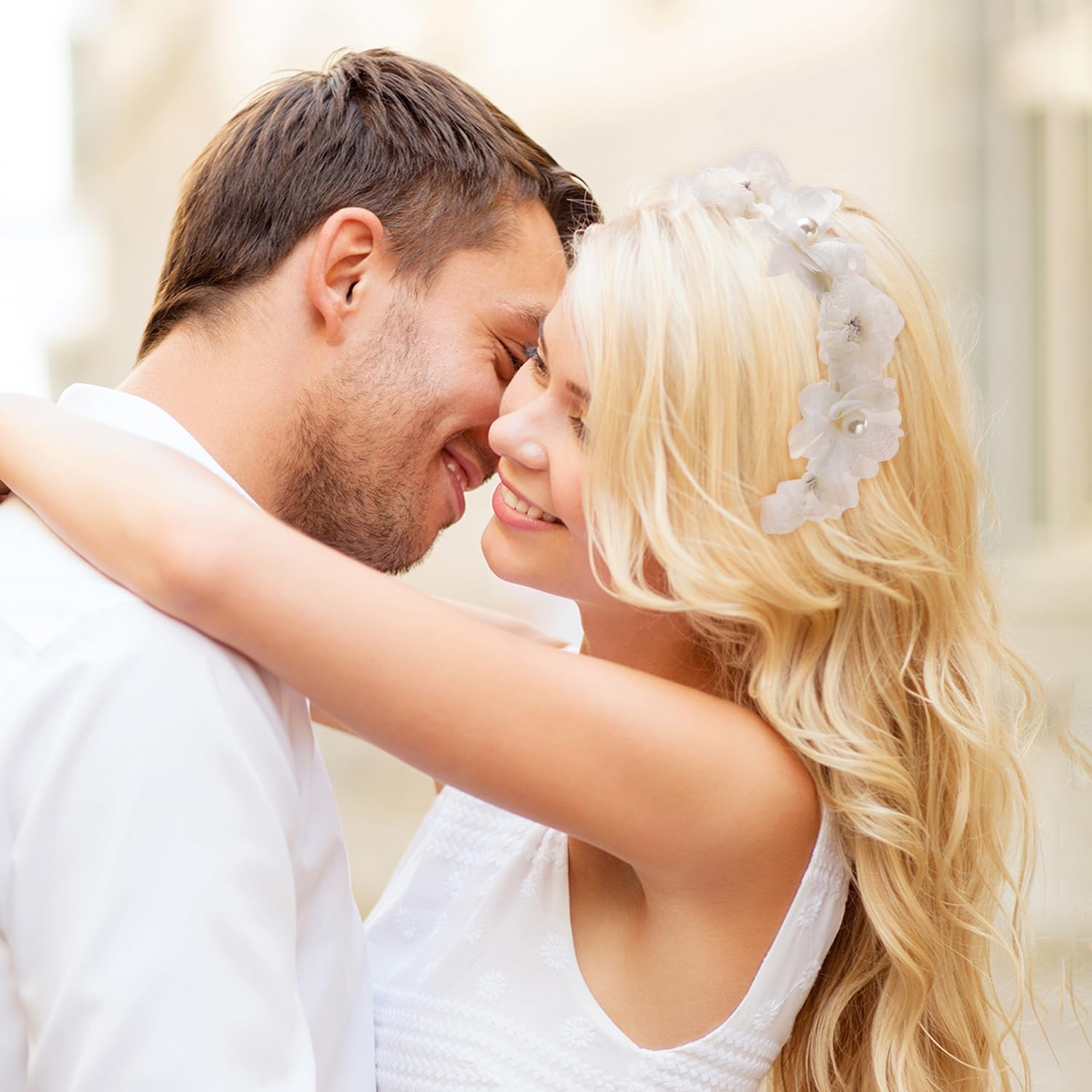 1 X Simulated Flower Headband and 1 X White Hair Ring, Simple and Elee Hair Accessories, Elastic Hair Rings, Cute and Cute Hair Accessories. image number 3