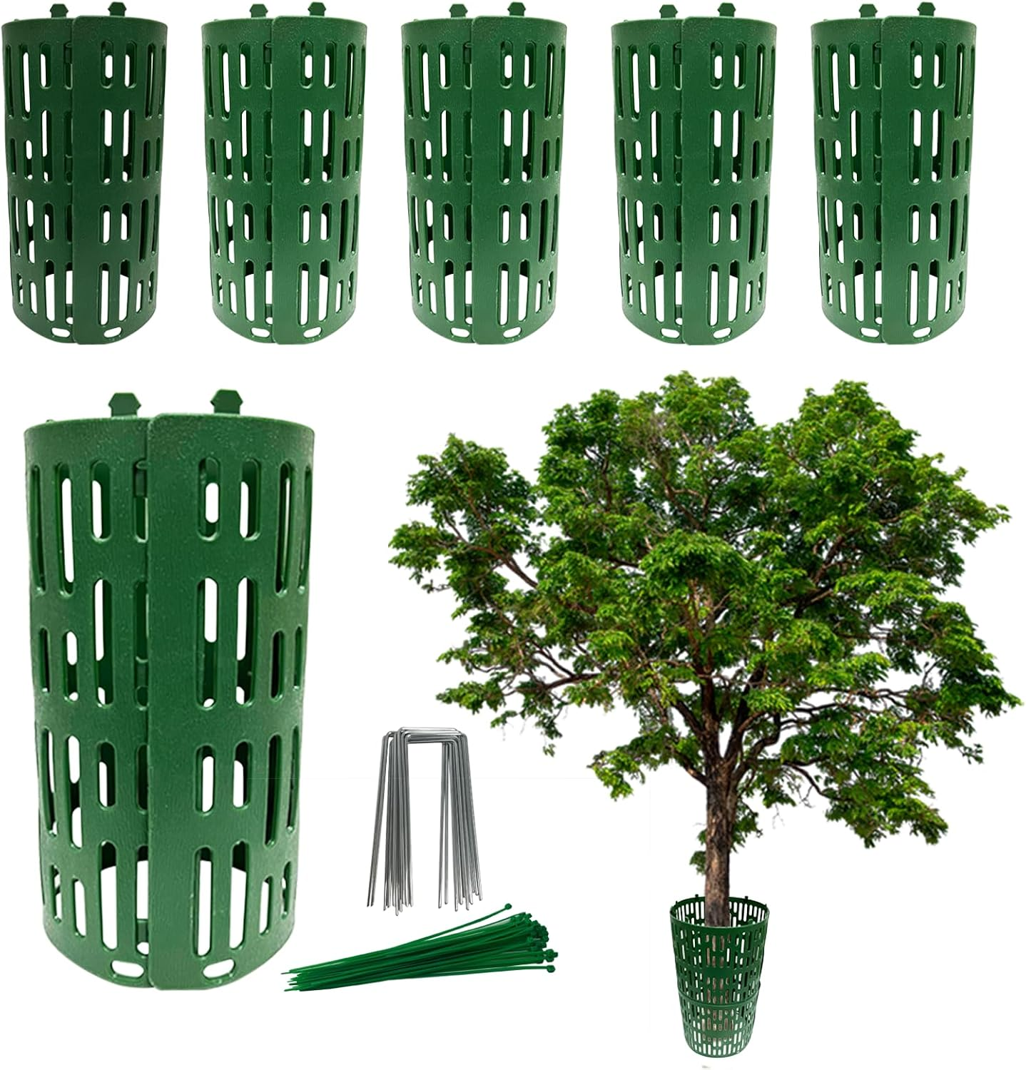 6 Tree Trunk Protectors, Expandable Nursery Net Bark Protective Cover, with 40 Connectors, Suitable for Plant Protection Devices Such as Trimmers, Lawn Mowers, and Rodents (Gray Brown)