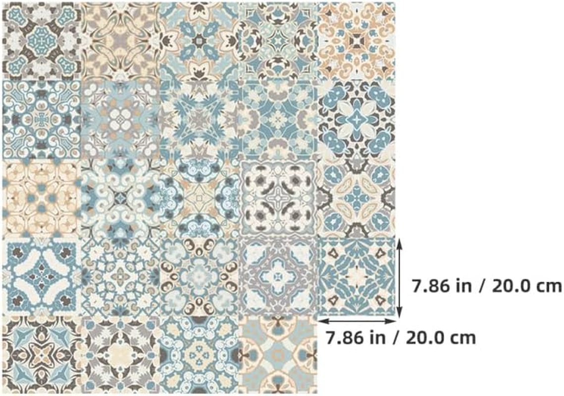 Bestonzon 24PCS Tile Stickers Stick Retro Style, 7.86Inch Wall Tiles Peel and Stick Adhesive Decals, Removable Decorative Tile Stickers Traditional DIY Murals Tile Stickers for Kitchen Bathroom image number 4