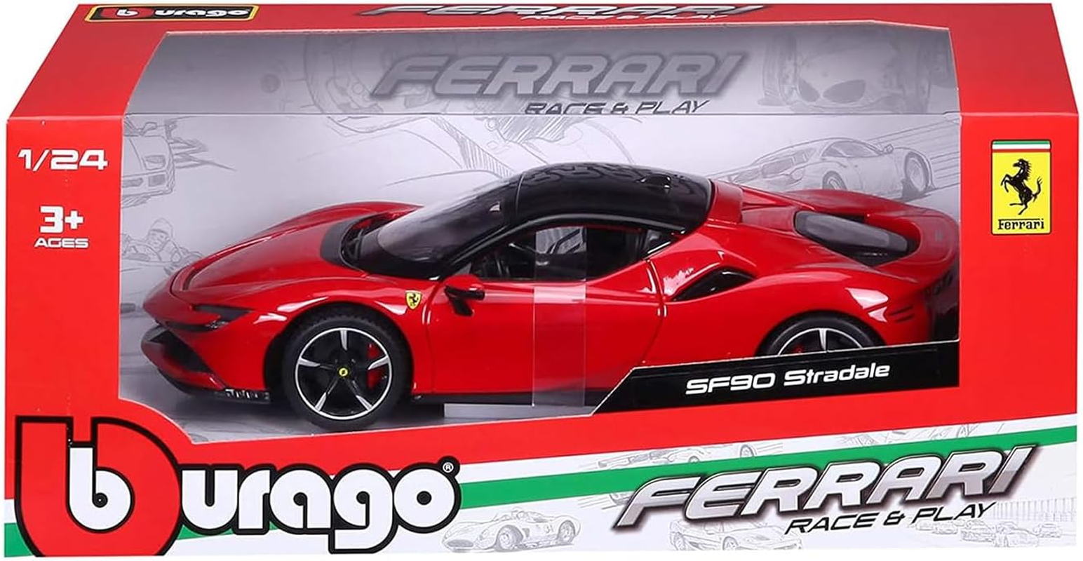 Ferrari SF90 Stradale Red with Black Top 1/24 Diecast Model Car by Bburago 26028 image number 1