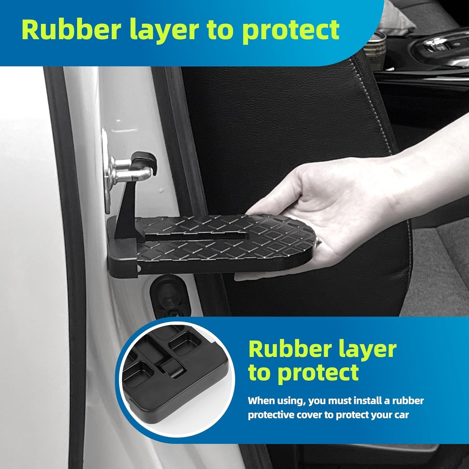 Car Door Step Folding Ladder &ndash; Heavy Duty 500Lbs Foot Peg for Roof Access | Universal Fit SUV, Jeep, 4WD & Family Cars | Non-Slip U-Shaped Pedal (Black)