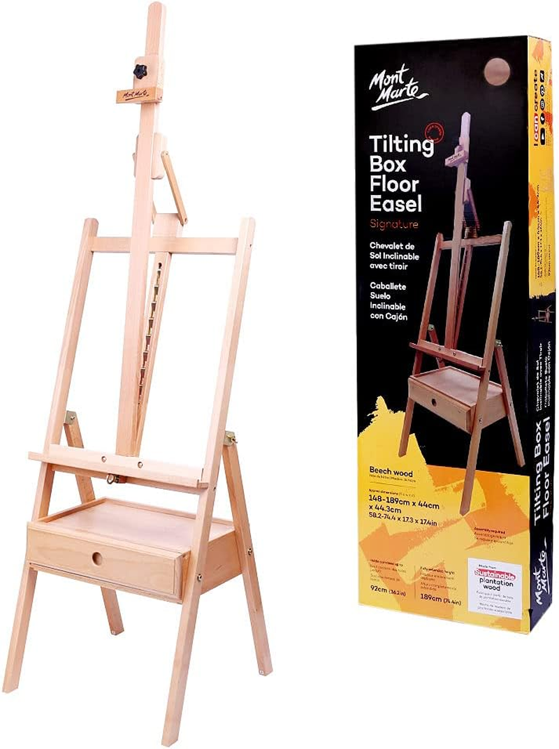 Mont Marte Signature Beech Wood Tilting Box Floor Easel, 189 Cm Height image number 1