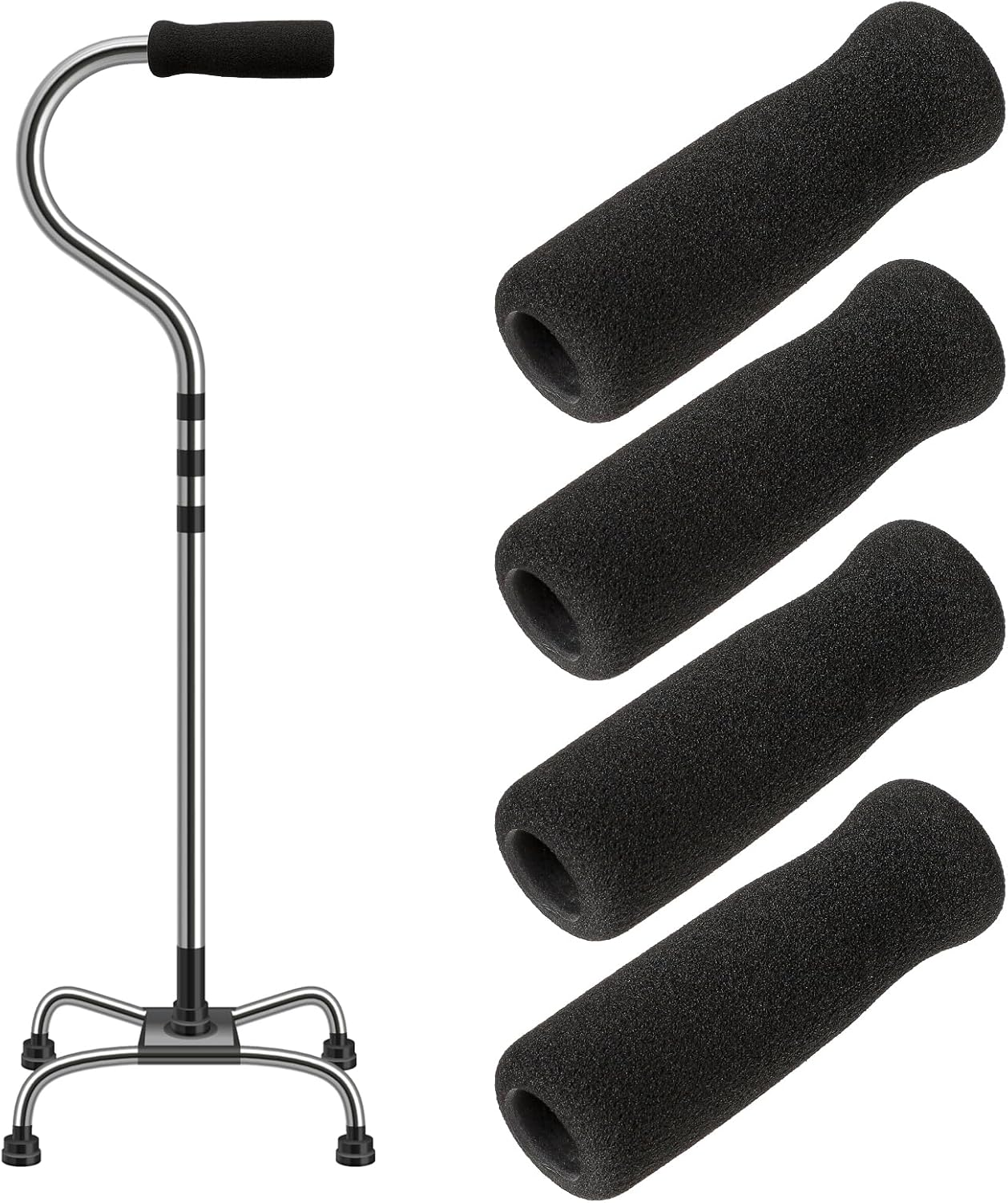 KALIONE 4 Pack Cane Grips - Black Foam Offset Handle Replacement for Seniors