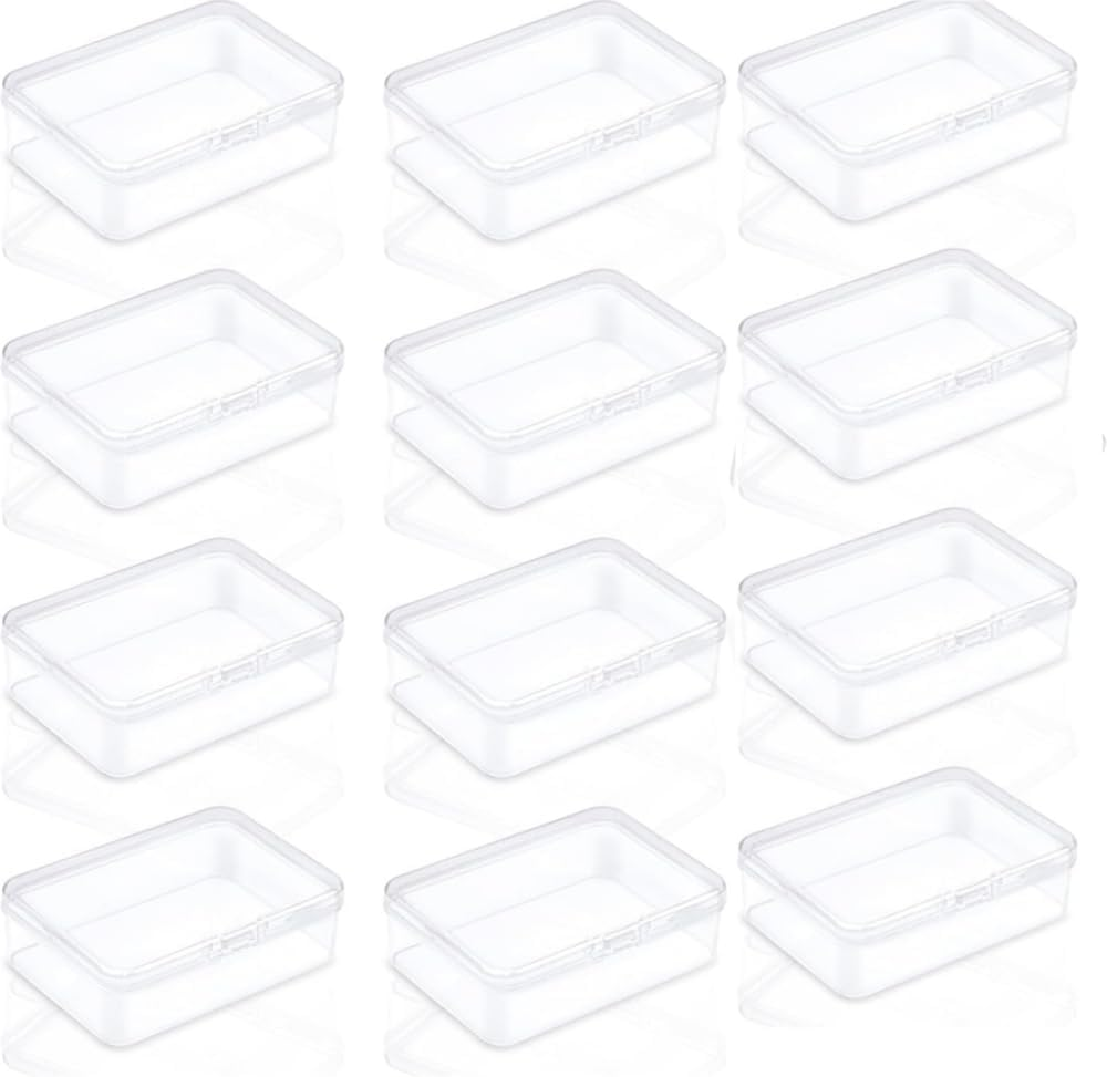HIDOSNG 12 Pcs Small Boxes with Hinged Lids, Rectangle Clear Craft Storage Containers with Lids Plastic Boxes for Beads, Jewelry and Other Small Items(2.5 X 1.7 X 0.8 Inches) image number 3