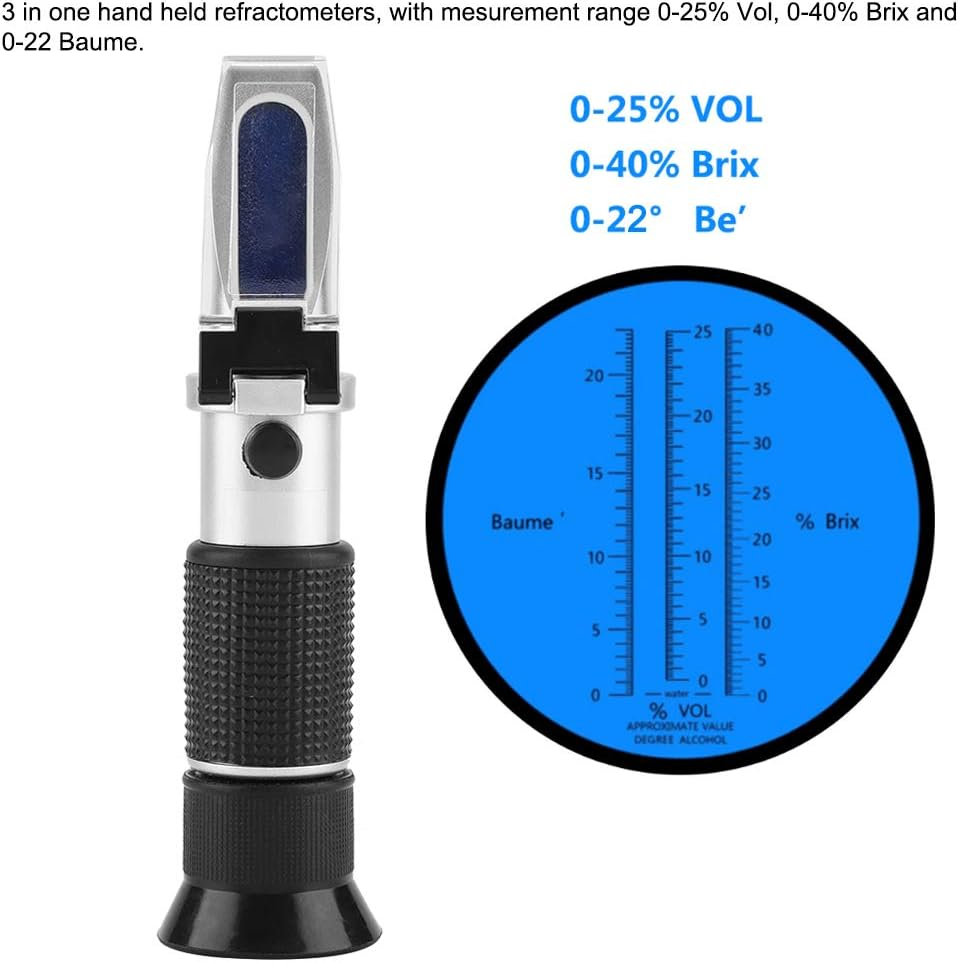 Fafeicy 3 in 1 Refractometer, Portable Hand Held Grape and Wine Alcohol Refractometer for Restautant, Vineyard, Chateau Wine, Family Dinner 0-25% Vol 0-40% 0-22 Dual Scale image number 5