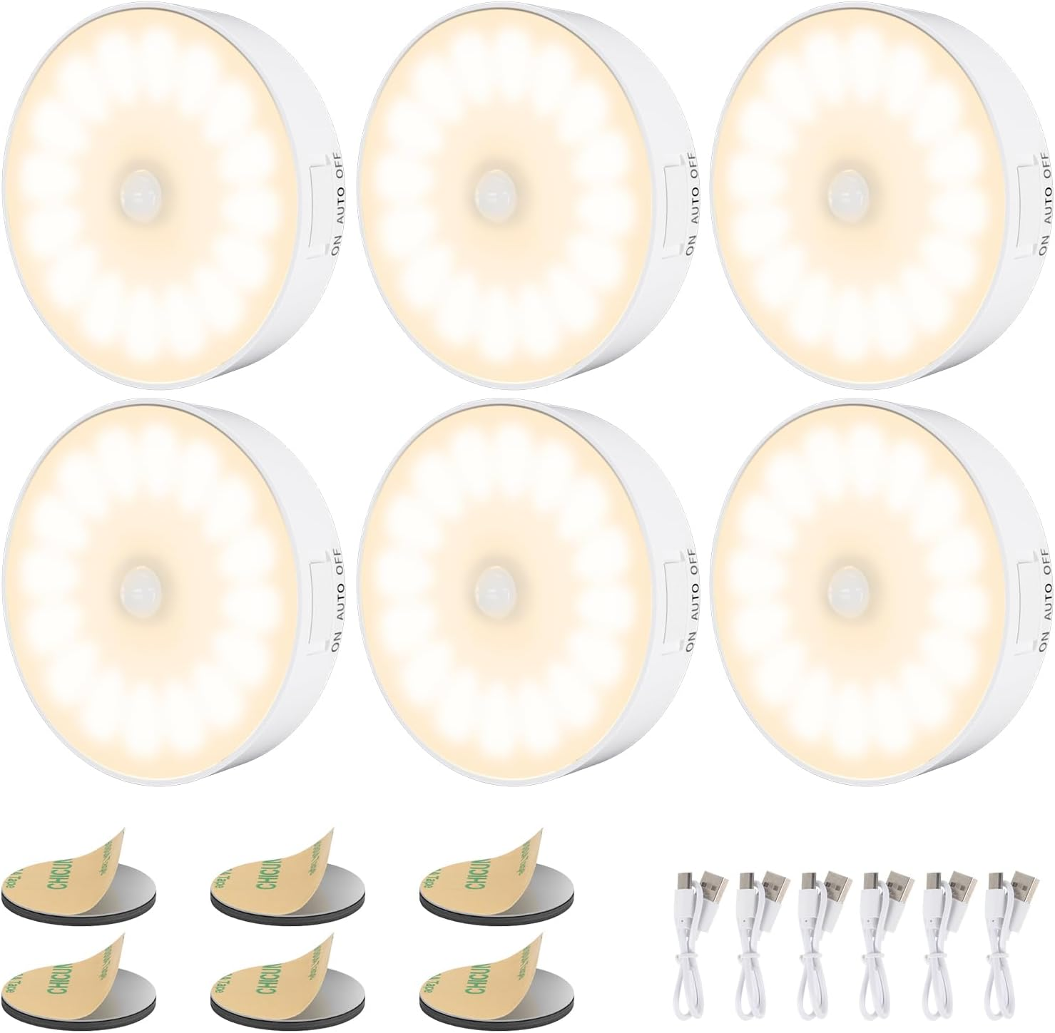 Electight 14 Leds Motion Sensor Light Indoor, 6 Pack Newest Night Light USB Rechargeable, 3 Light Modes & Long Last Battery, Cordless Magnetic Nightlight for Bedroom, Closet, Hallway (Warm White) image number 6