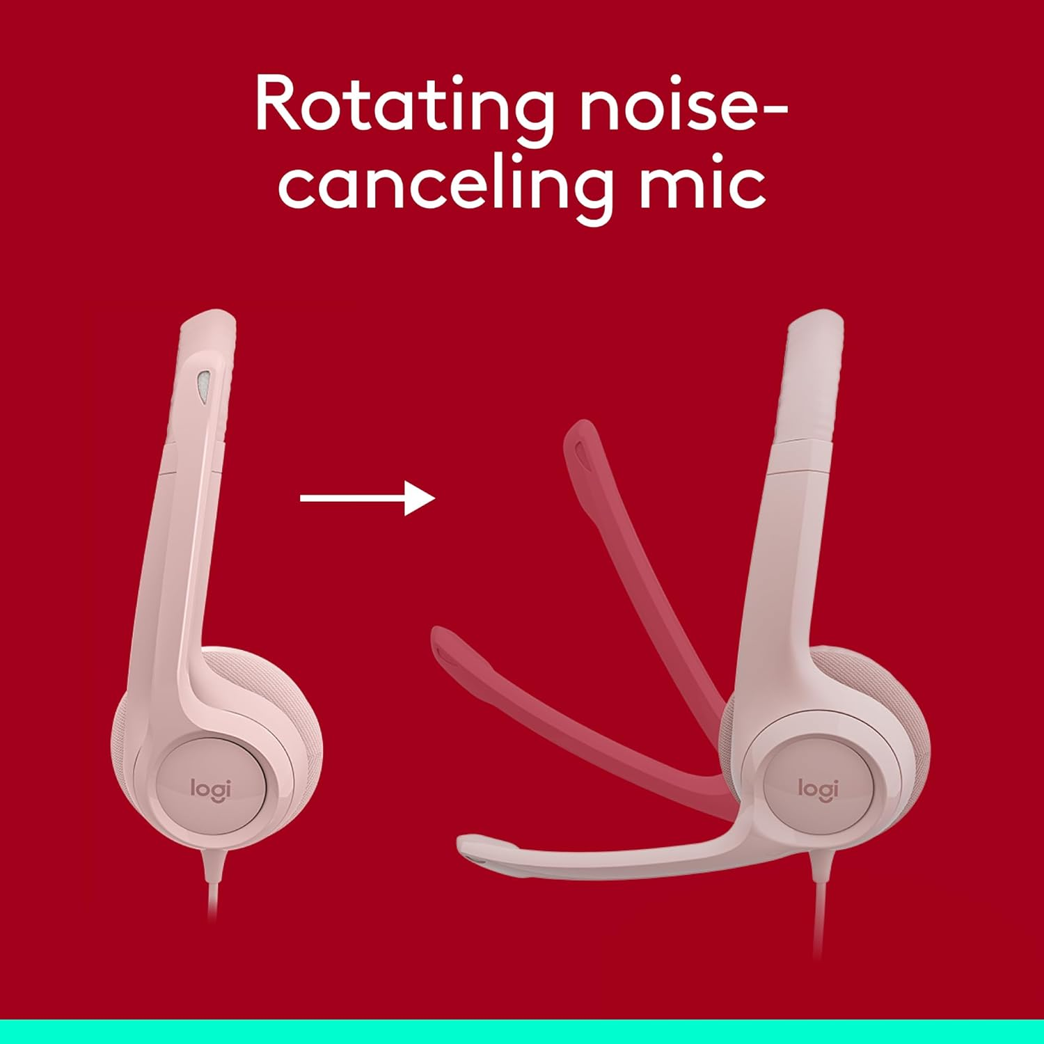 Logitech H390 Wired Headset for Pc/Laptop, Stereo Headphones with Noise Cancelling Microphone, USB-A, In-Line Controls for Video Meetings, Music, Gaming and beyond - Rose image number 3