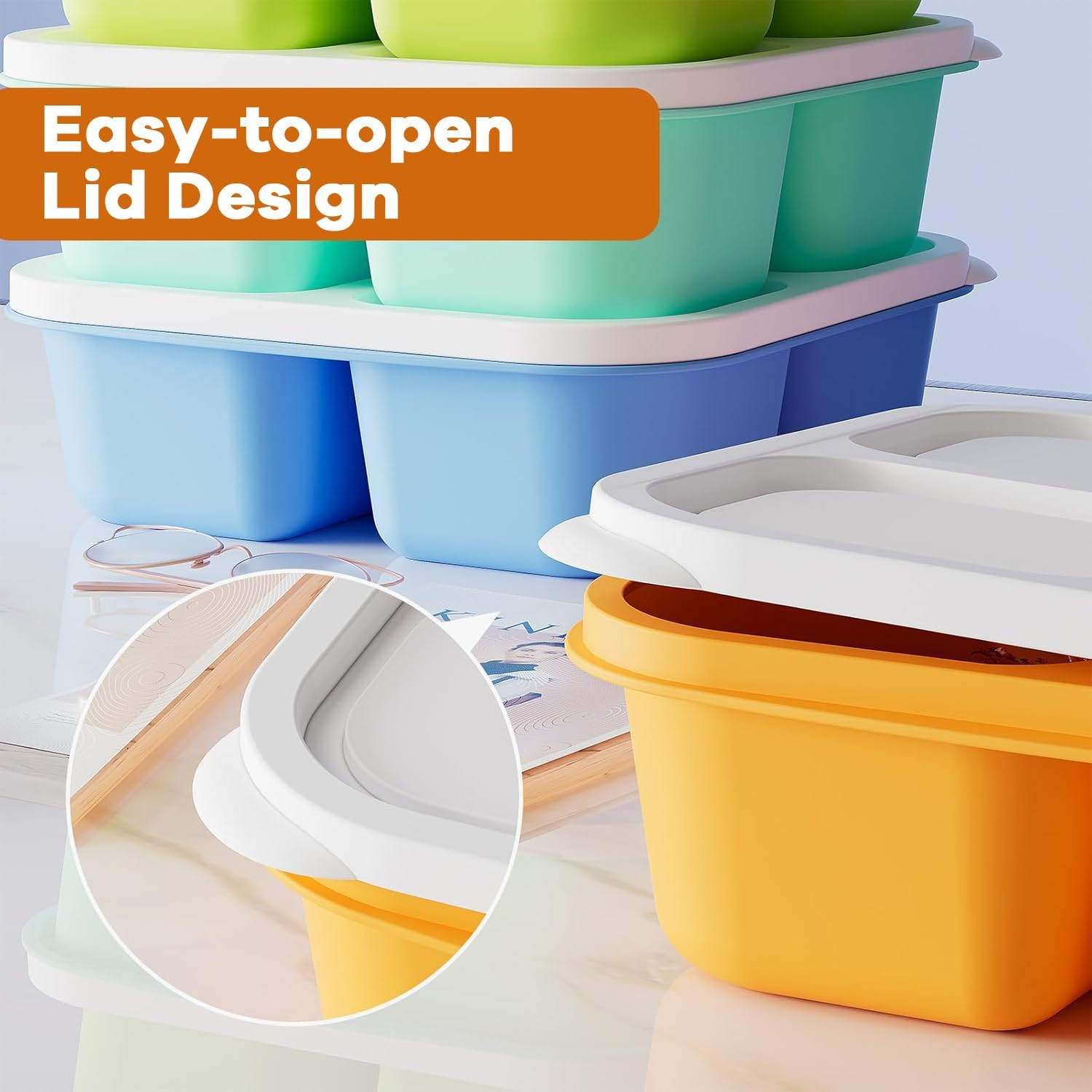 6 Pack Snack Containers, Reusable 4 Compartment Bento Lunch Boxes Food Storage Container with Lids, Divided Lunchable Container, Freezer, Microwave & Dishwasher Safe image number 4