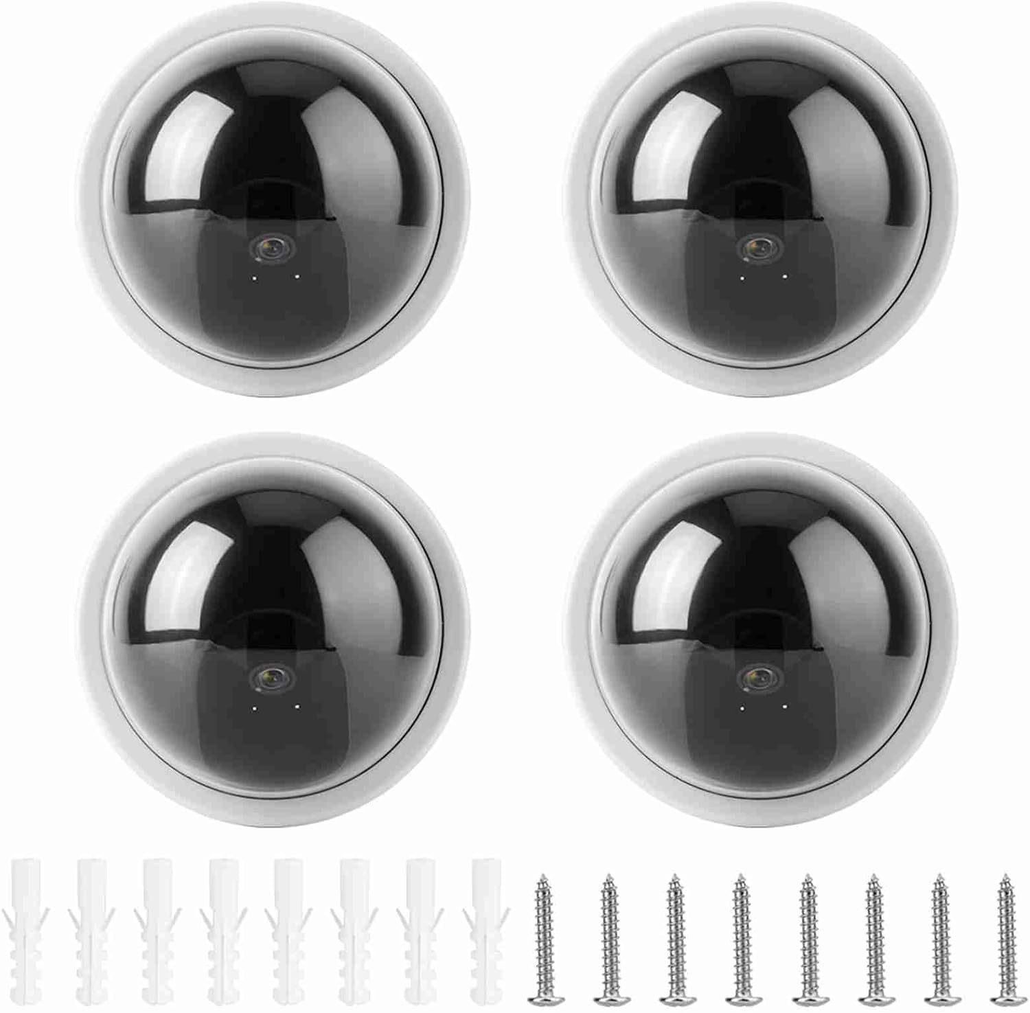 4Pcs Dome Simulation Camera, CCTV Dummy Security Camera, with Flashing Led Light, Realistic Shape for Home Hotel Supermarket Office Security (White)